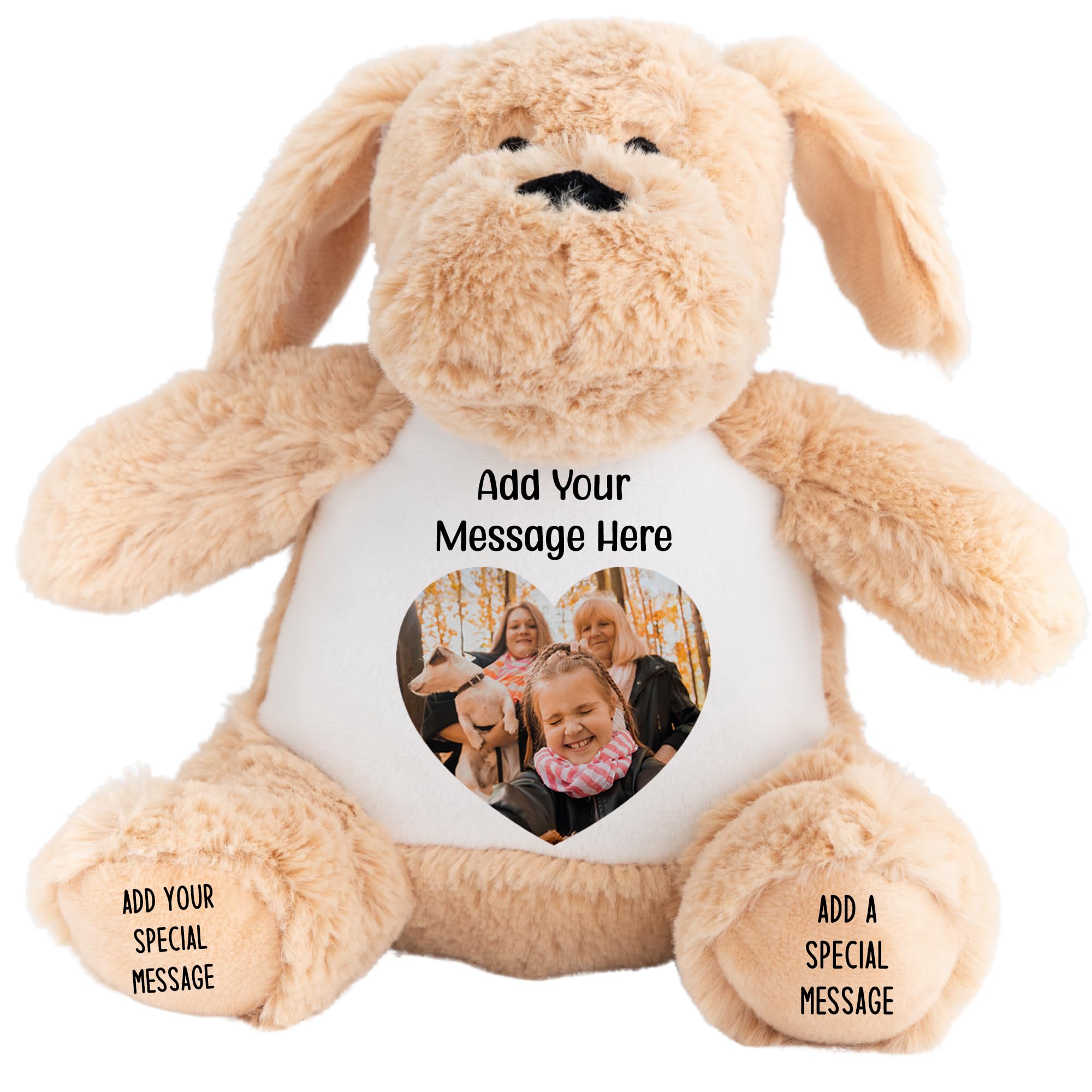 Personalised Photo Teddy Bear – Add Photo on Front & Text on Feet | 28 Styles | Custom Keepsake Gift for Baby, Sympathy, Birthday & More (Brown Dog Teddy Bear)