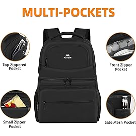 MATEIN Backpack Cooler for Men Women, 26 Cans Insulated Lunch Cooler Backpack Double Layer Cooler Bag, Leak-Proof Soft Lunch Box Backpack with Cooler Compartment Beer Gifts for Travel Beach, Black