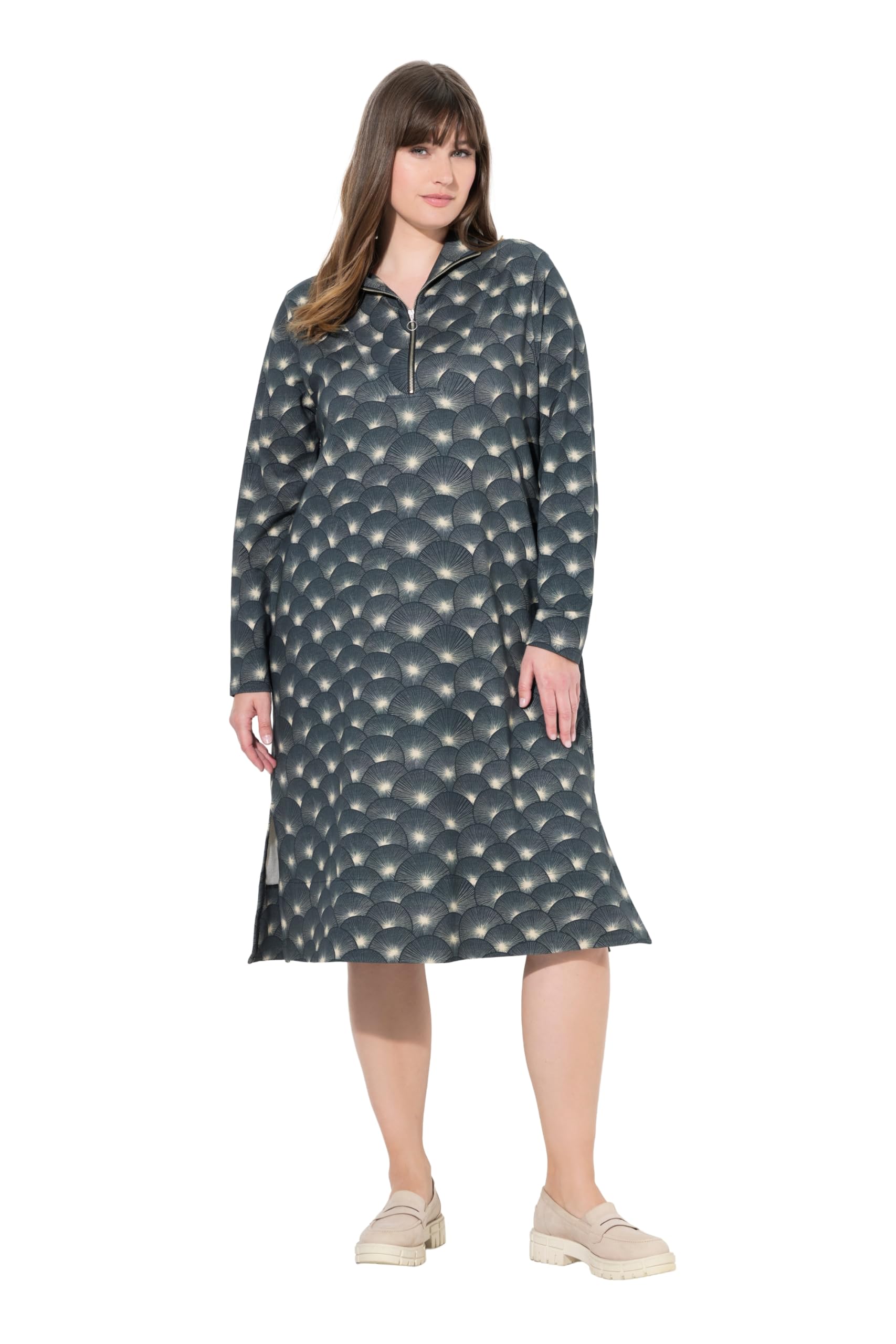 Ulla Popken Damen große Größen Übergrößen Plus Size Sweatkleid, A-Linie, Stehkragen, Langarm, Biobaumwolle 843506