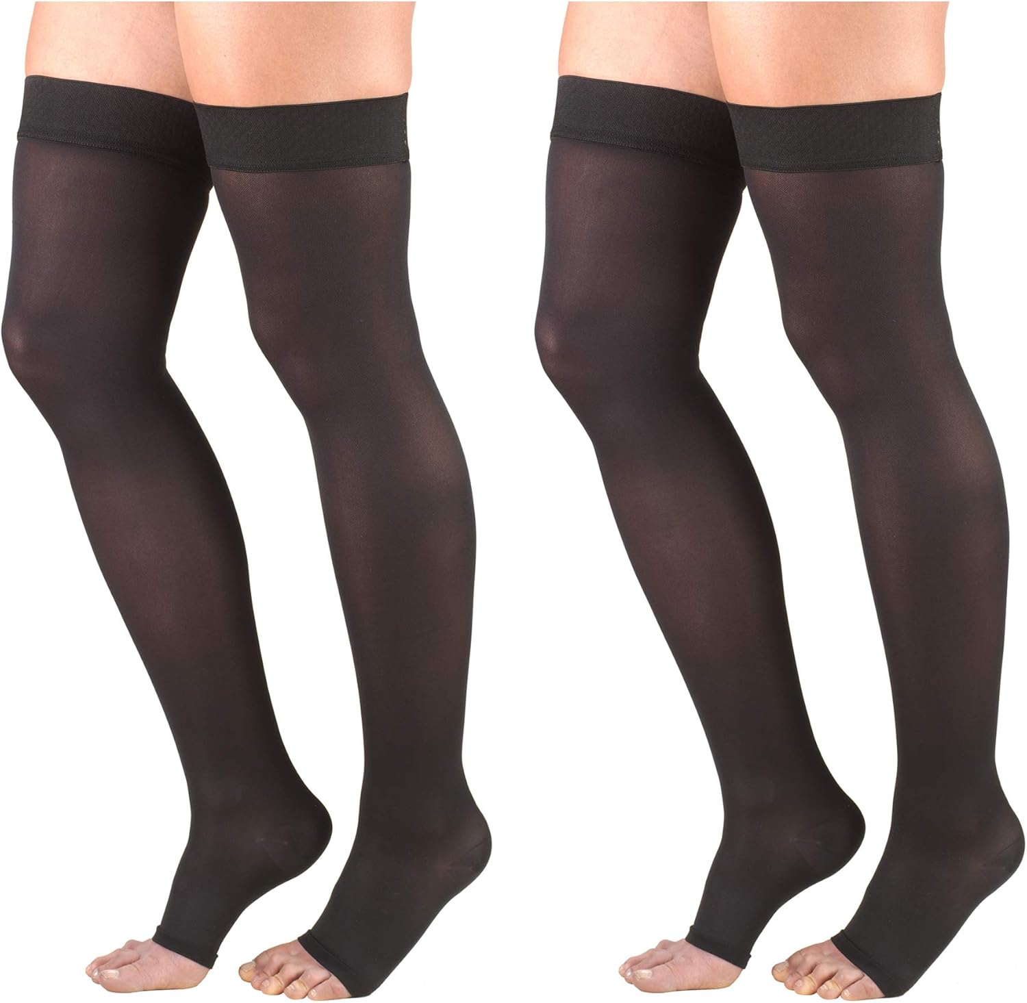 Truform Women's Compression 20-30 mmHg Thigh High Open Toe Stockings, Beige, Medium, 2 Count