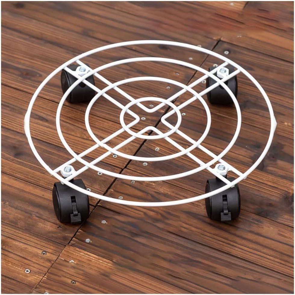 Round Plant Caddy Heavy Metal Planter Stand Plant Roller Base Plant Cart Mobile Tray for Home Living Room Plant Display (Color : White, Size : 28cm)