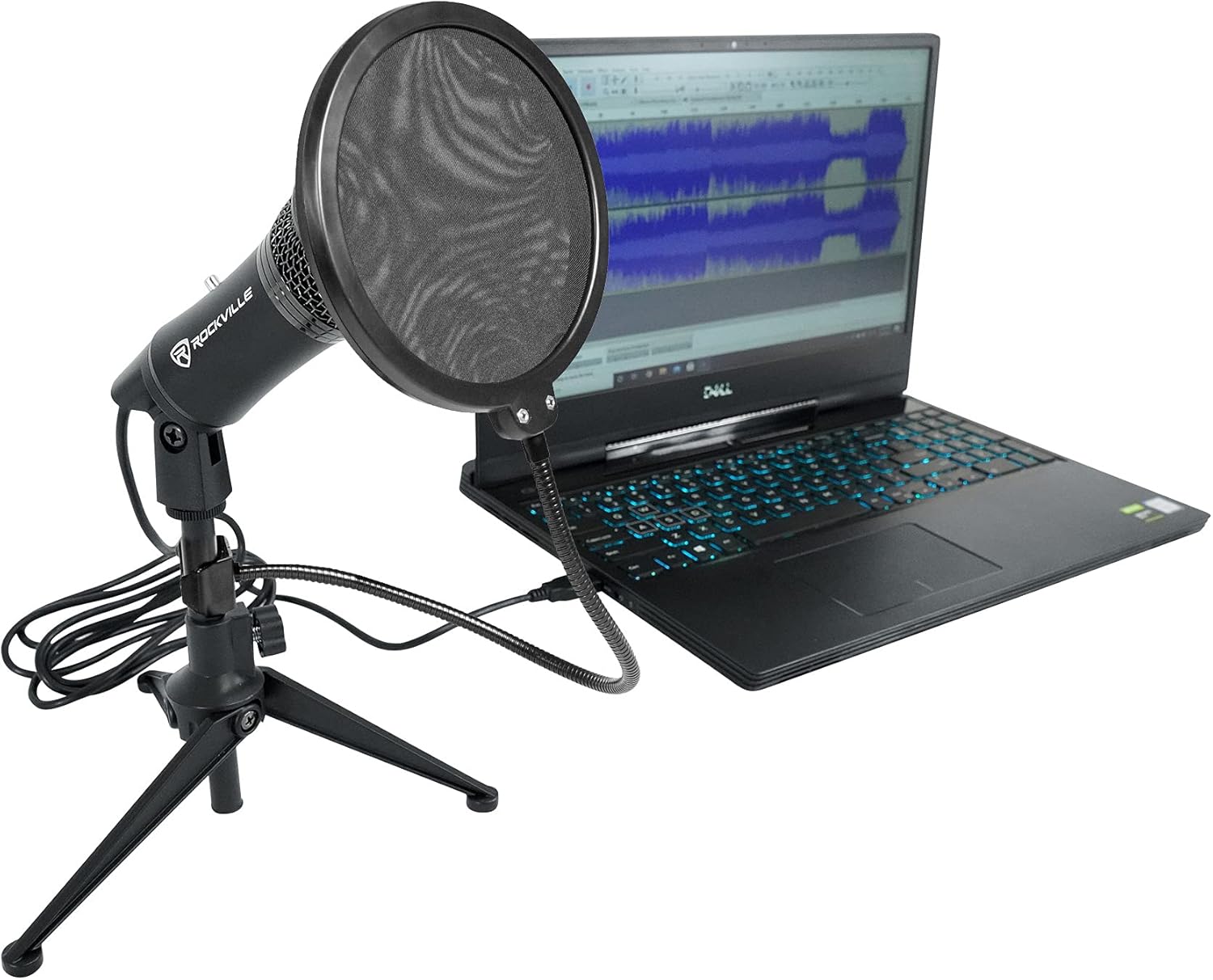 Rockville Z-Stream Bundle: USB Condenser Computer Microphone for YouTube, Zoom, Podcasting, RockPop Double Screen Recording Mic Pop Filter with Metal Gooseneck Clamp, 2-Items