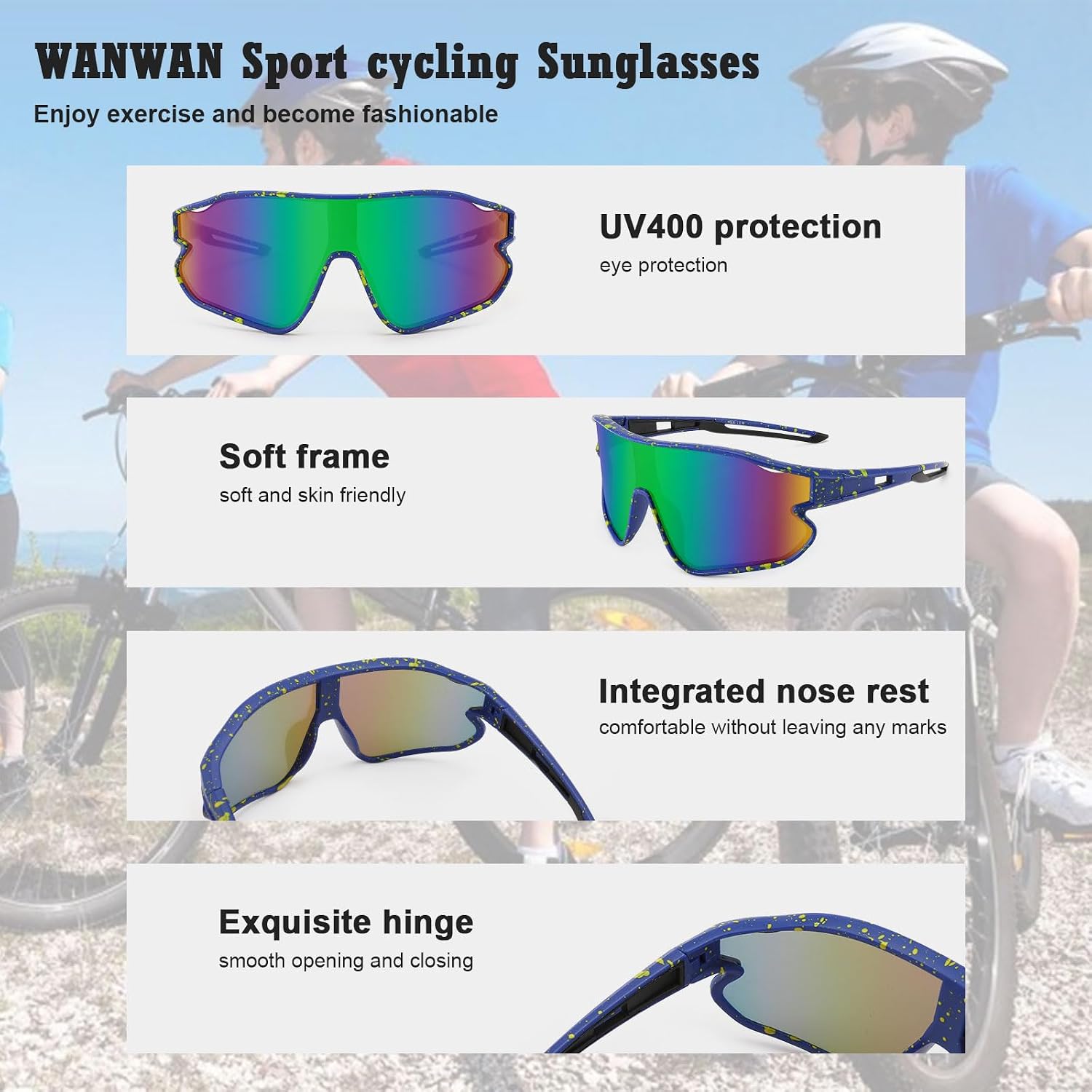 WANWAN Youth Sunglasses, Kids Baseball Sun Glasses for Boys Girls Age 8-12, UV400 Sports Cycling Softball