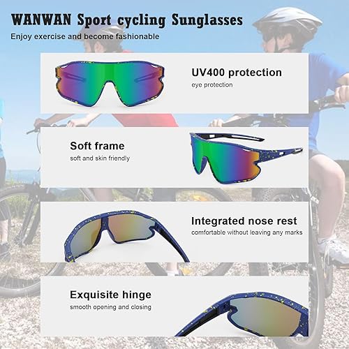 Miniatura 7 de WANWAN Lentes de sol juveniles, lentes de sol de béisbol para niños y niñas de 8 a 12 años, UV400, deportes, ciclismo, softbol