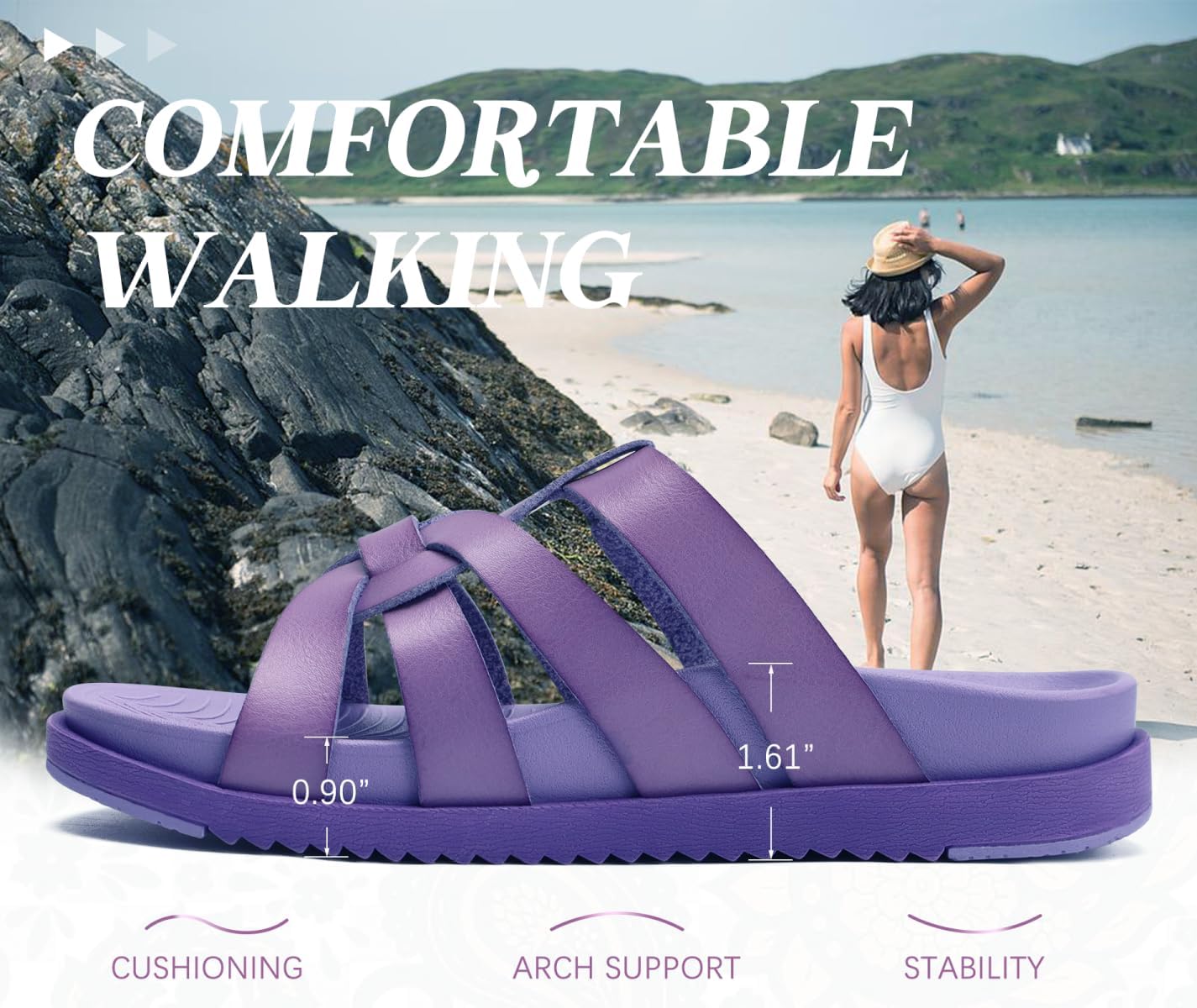 KuaiLu Gladiator Sandals for Women with Comfortable Arch Support Summer Beach Vacation Walking Travel Fisherman Slides Boho Outfits Flats Slip on Cushion Shoes Indoor Outdoor - Image 7