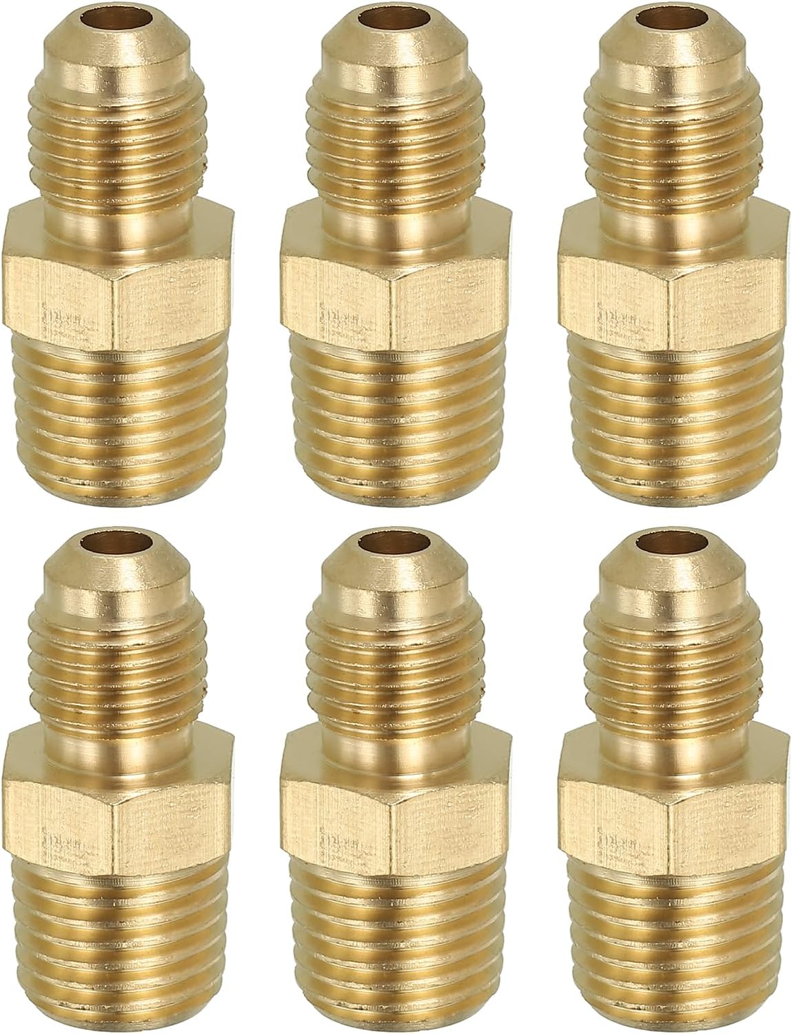 PATIKIL Solid Brass Hex Nipple Pipe Fitting Thread Adapter, 6 Pack 1/4" Flare SAE x 1/4" NPT Male Water Line Connectors Couplings