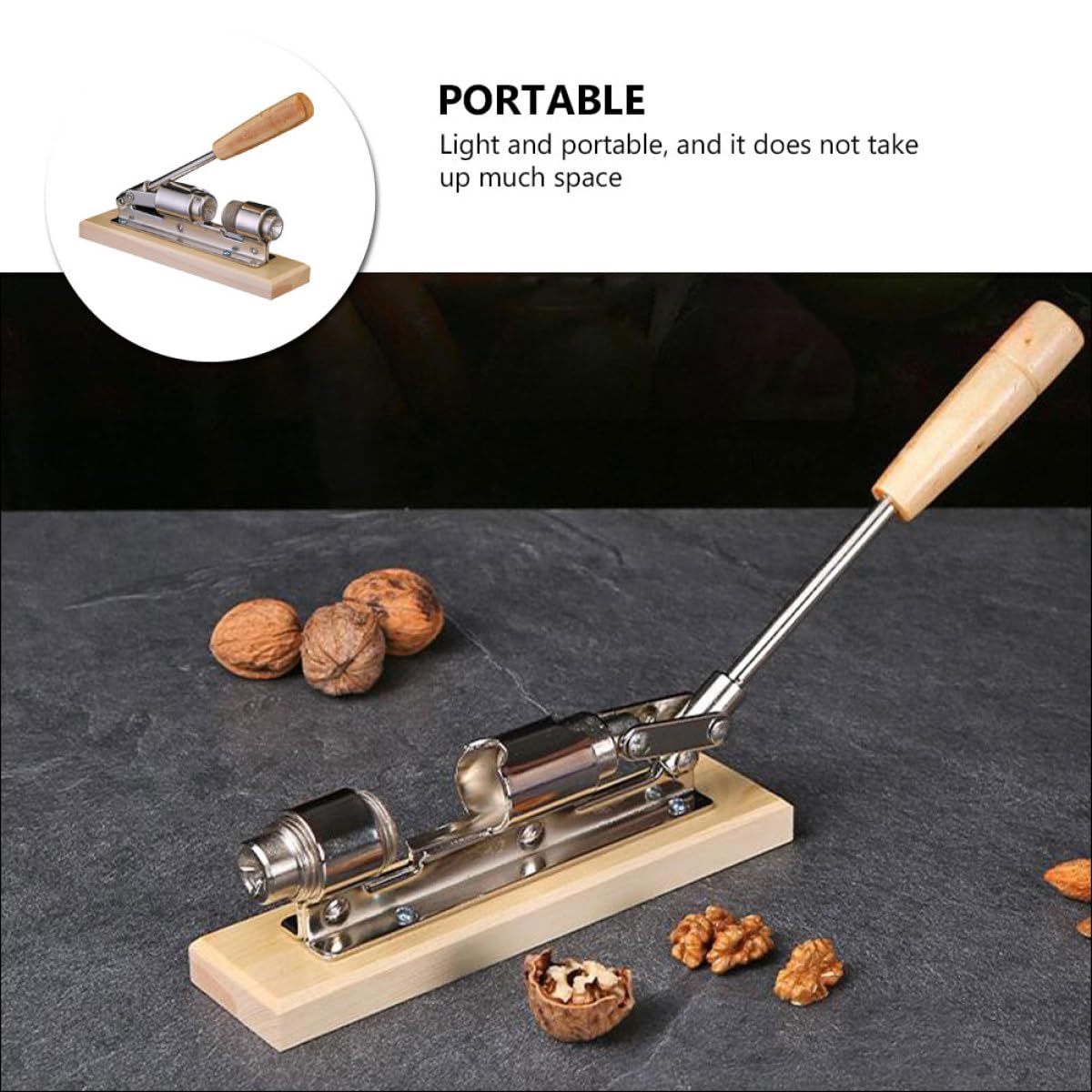 Garneck Casse-Noix Mécanique Léger et Portable Adapté à Tous Types de Noix en Acier Inoxydable Manche en Bois Outil Pratique pour Casser Noisettes et Châtaignes