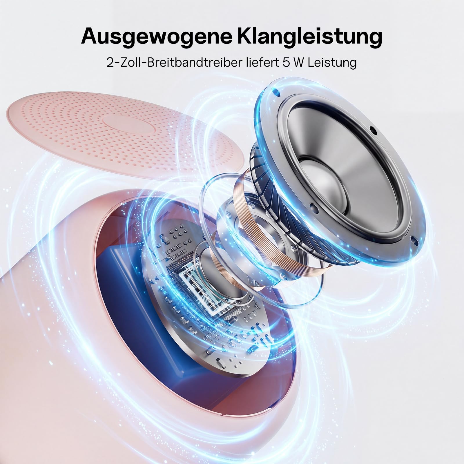 Bobtot Tragbare Bluetooth-Lautsprecher mit Trageband – Kabellos, Wasserdichter klein Lautsprecher mit kraftvollem Stereoklang, 15 Stunden Spielzeit, wiederaufladbar, Integriertes Mikrofon, Rosa