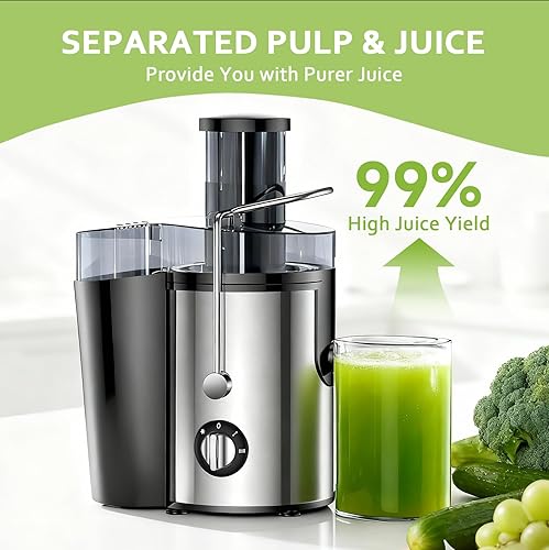 Miniatura 2 de Máquina exprimidora, extractor de exprimidor centrífugo de 500 W con boca ancha de 3 pulgadas, canal de alimentación para frutas y verduras, fácil