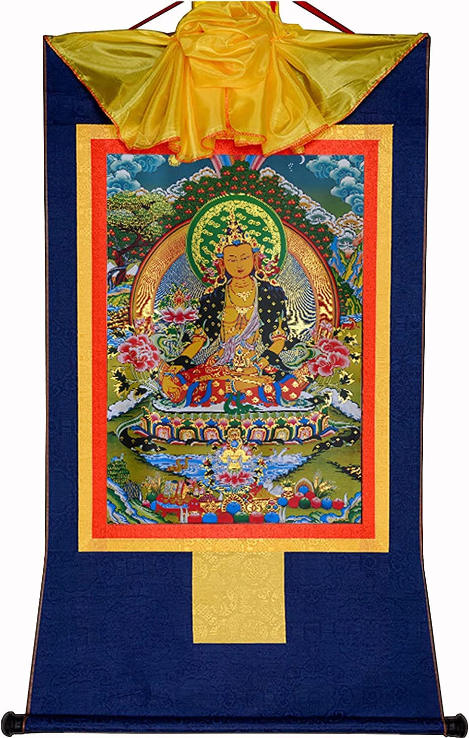 VHKJewE Ksitigarbha, Buddhist Thangka Brocade(Blu,Small(35cm*27cm))