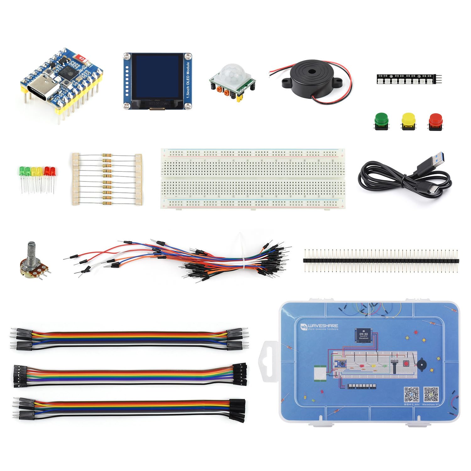 Waveshare ESP32-C6 Series Basic Kit, Quick Start with Rich Tutorials and Resources, Compatible with MicroPython, andnd ESP-IDF Programming,Contains ESP32-C6-Zero Dev Board