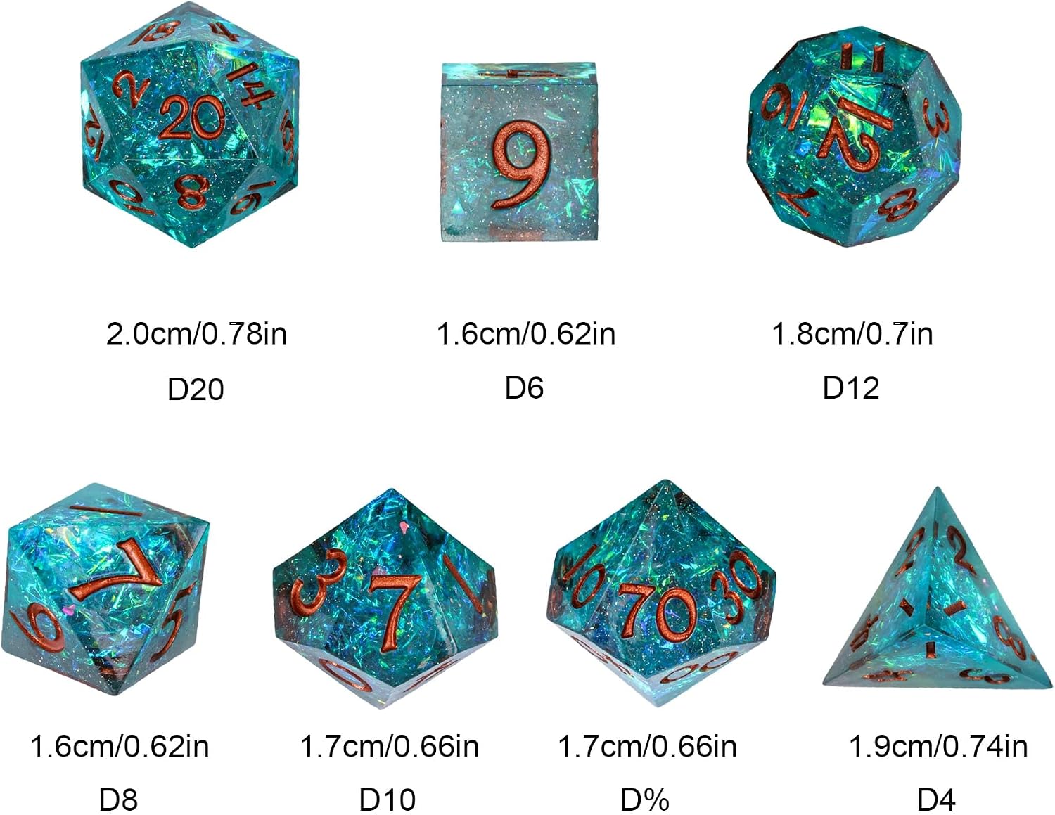 7PCS DND Dice Set,Handmade Sharp Edge Dice Set(Blue and Black) image 5