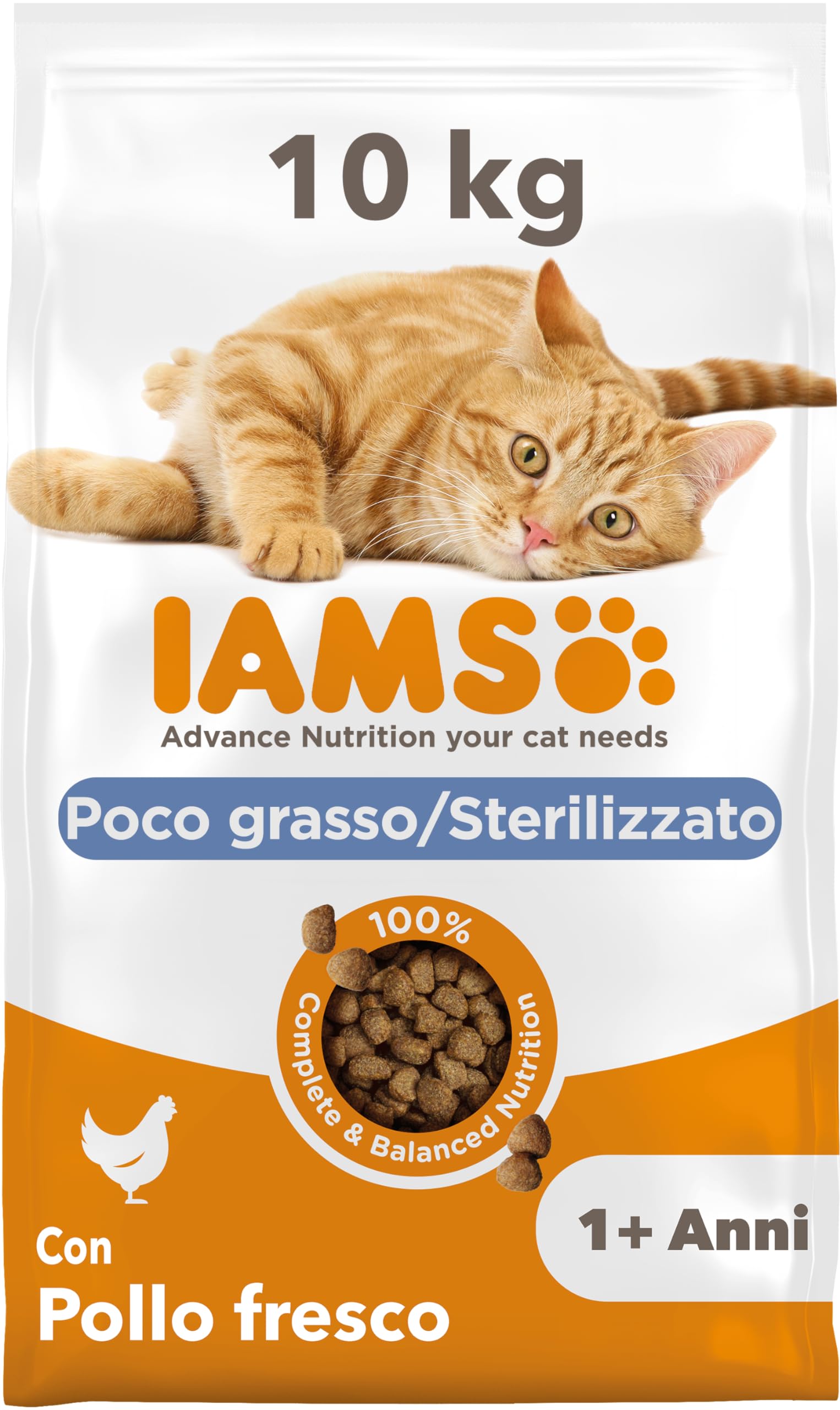 IAMS Poco grasso/Sterilizzato Cibo secco con pollo fresco per gatti di 1+, 10 kg