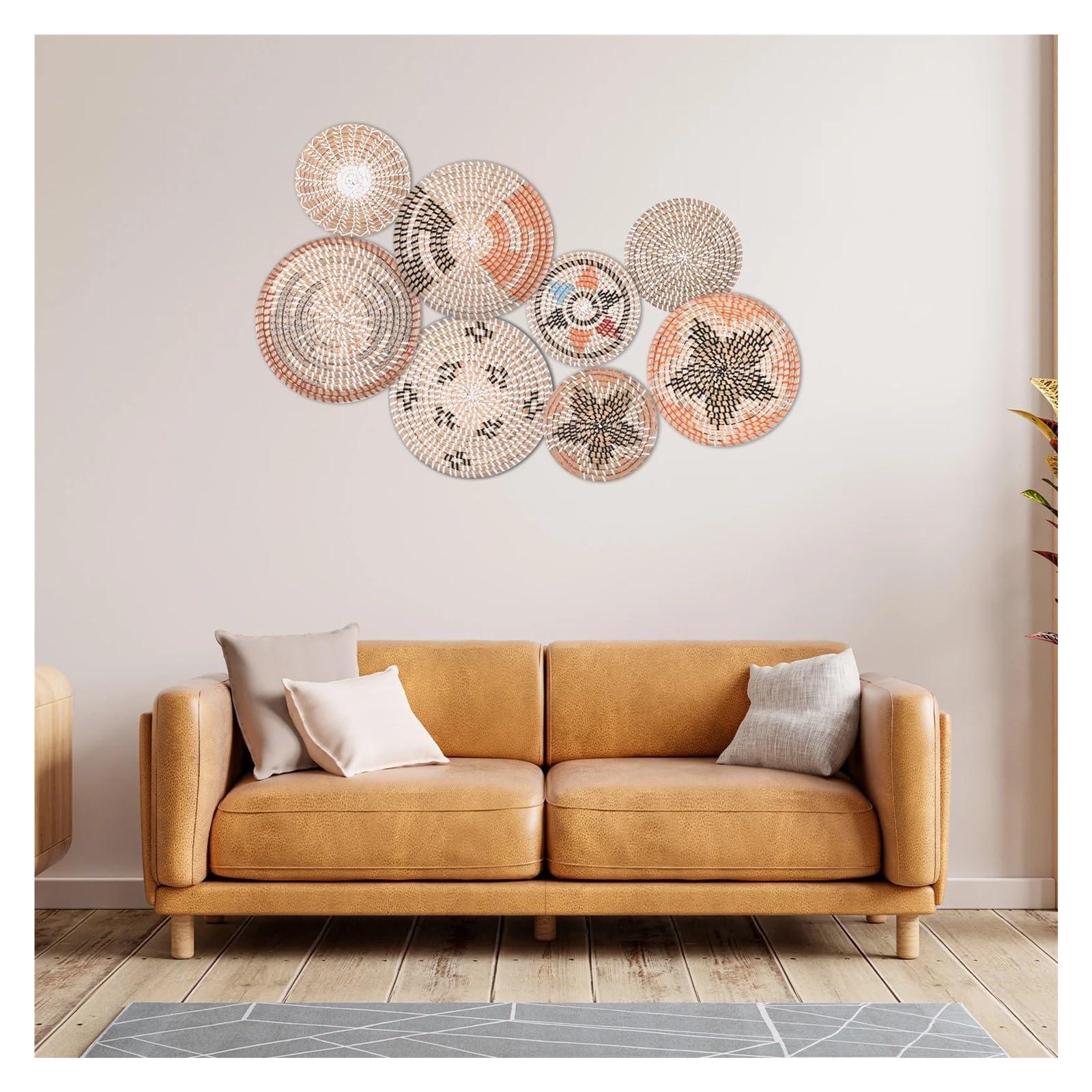 Cesta Mural de ratán Cesta de Pared Tejida Colgante de 12 Piezas, Cesta de Pared de Mimbre Natural, decoración de Granja, Mesa Decorativa rústica for Sala de Estar de 35cm
