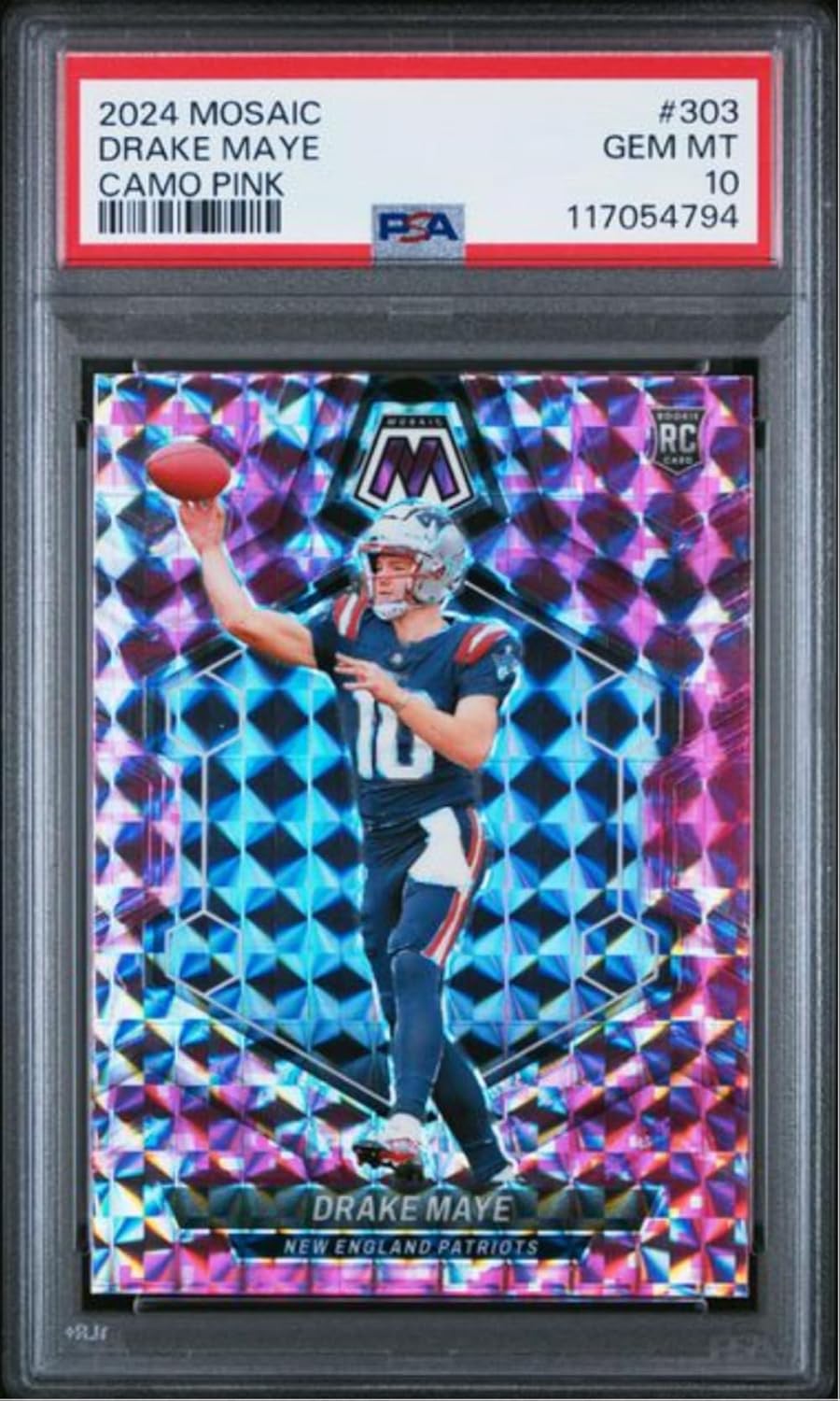 Graded 2024 Panini Mosaic Drake Maye #303 Camo Pink Rookie RC Football Card PSA 10 Gem Mint