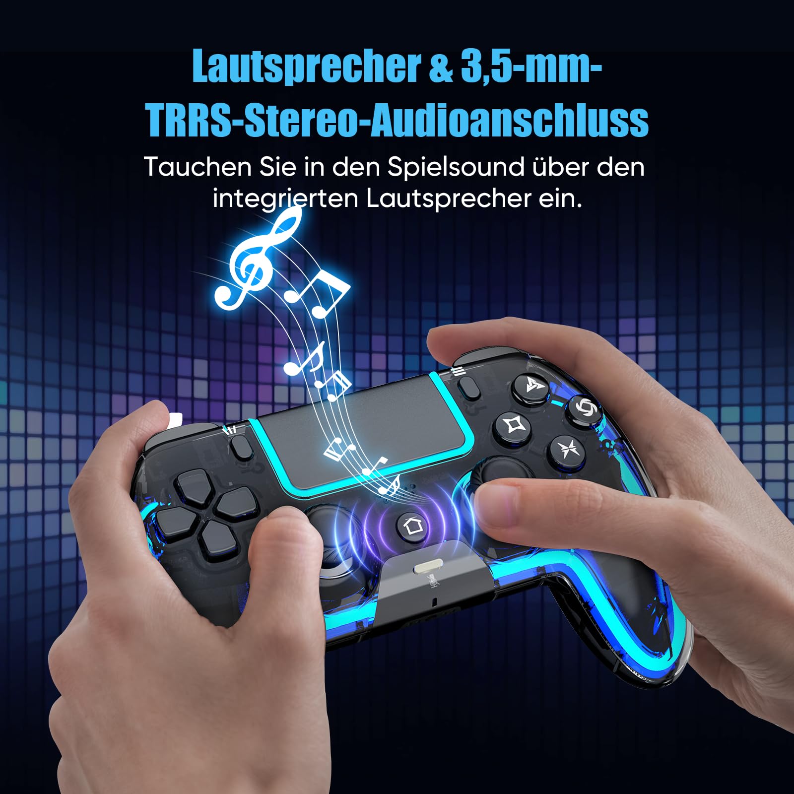 BETMI Wireless Controller für PS5, Pro/Slim/MAC/Steam Deck/PC, Hall-Effekt-Joystick, Doppelvibration/Makro/Turbo, 6-Achsen, RGB-LED dynamische Farbwechsel Cool Glow Licht mit Lautsprecher