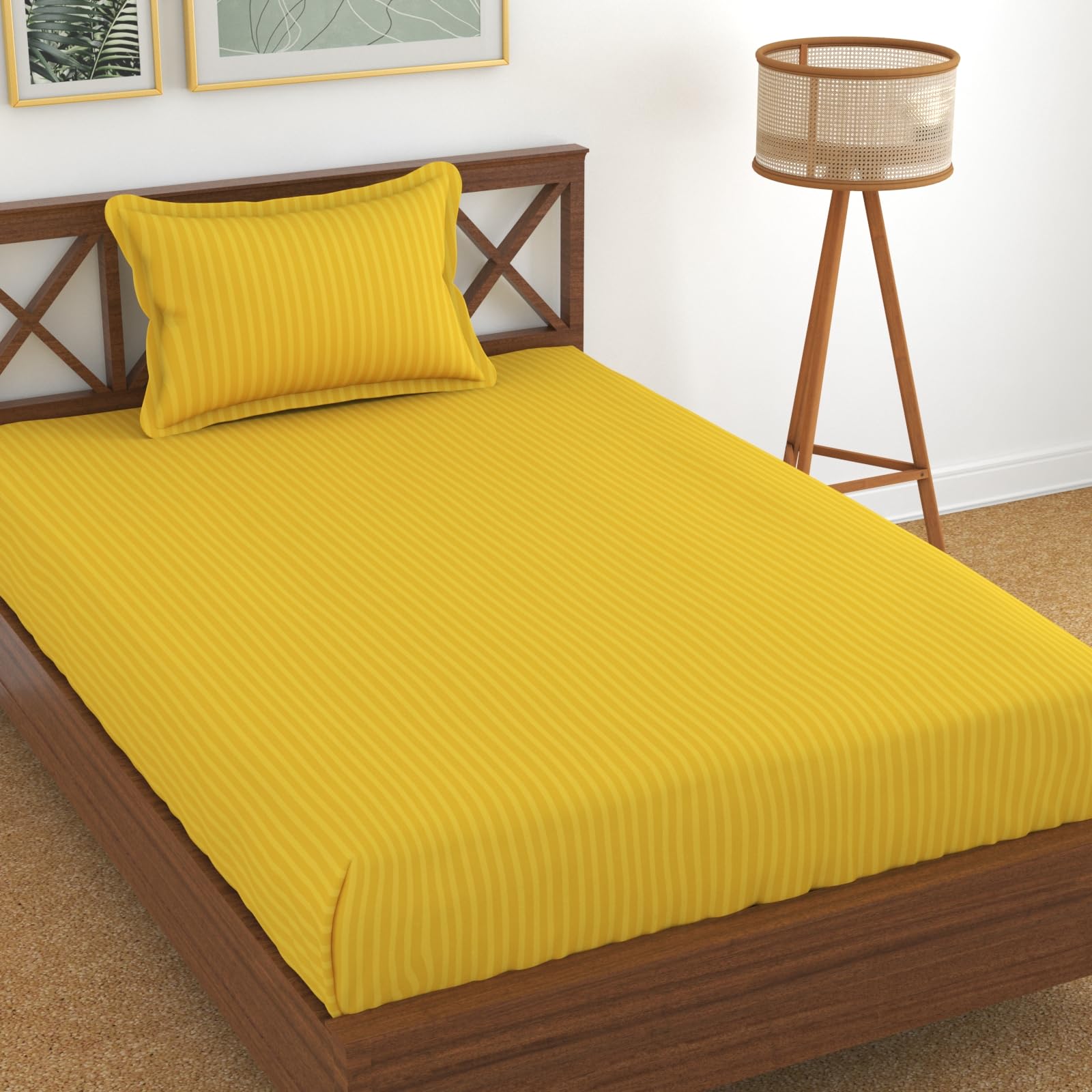 Homefab India 160 TC Stripe Glace Cotton Single BedSheet with 1 Pillow Cover - Yellow (B0CCKXMLTW) Amazon Price History, Amazon Price Tracker