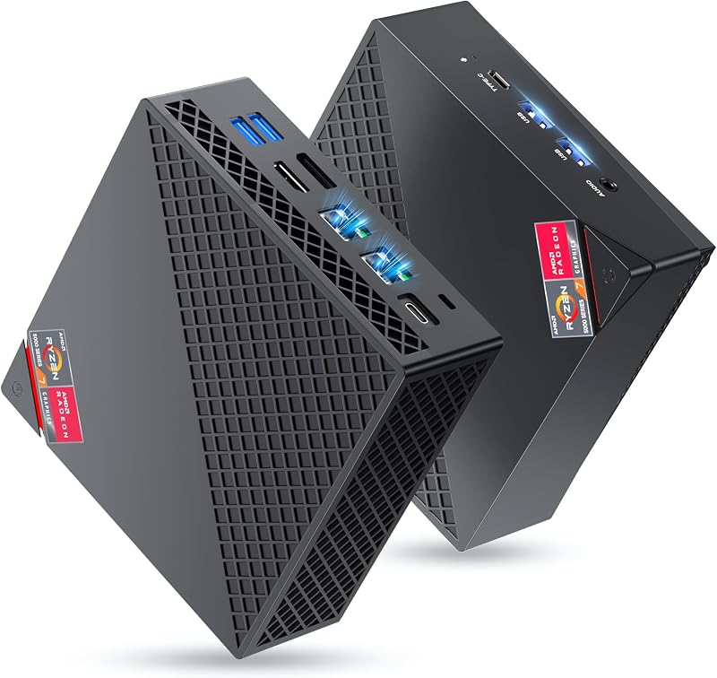 NiPoGi AM06PRO Mini PC Ryzen 7 7730U W-11 Pro(8C/16T, hasta 4,5 GHz),16GB DDR4 512GB M.2 SSD Mini Ordenador,4K Triple Display DP+HDMI+Type-C,WiFi 6/BT5.2/Dual LAN Micro PC para Escuela/Oficina