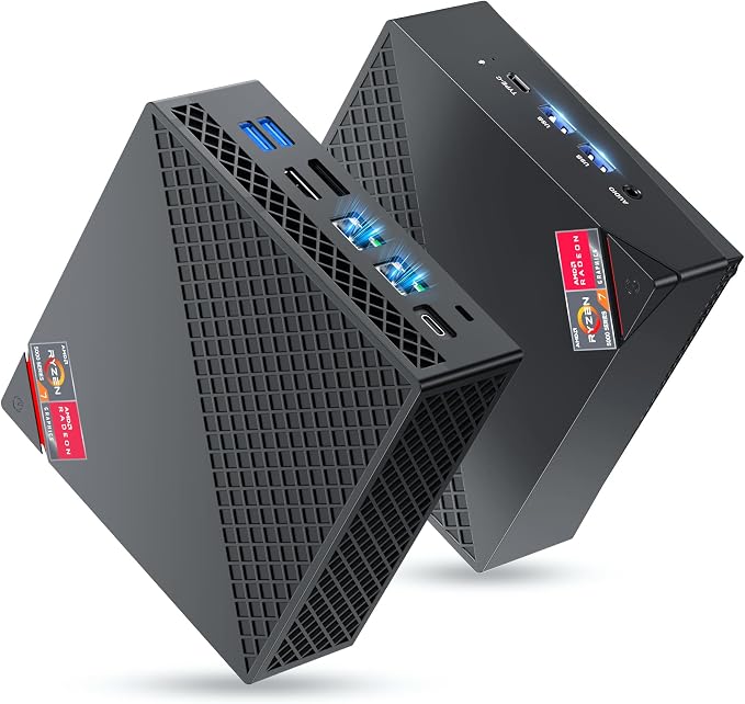 NiPoGi AM06 PRO Mini PC АMD Ryzen 7 5825U (8C/16T, up to 4.5 GHz), 32GB (2 x 16GB) DDR4 512GB M.2 SSD Mini Desktop Computer WiFi 6, RJ45 Dual LAN, 4K Triple Display Micro PC with VESA for School
