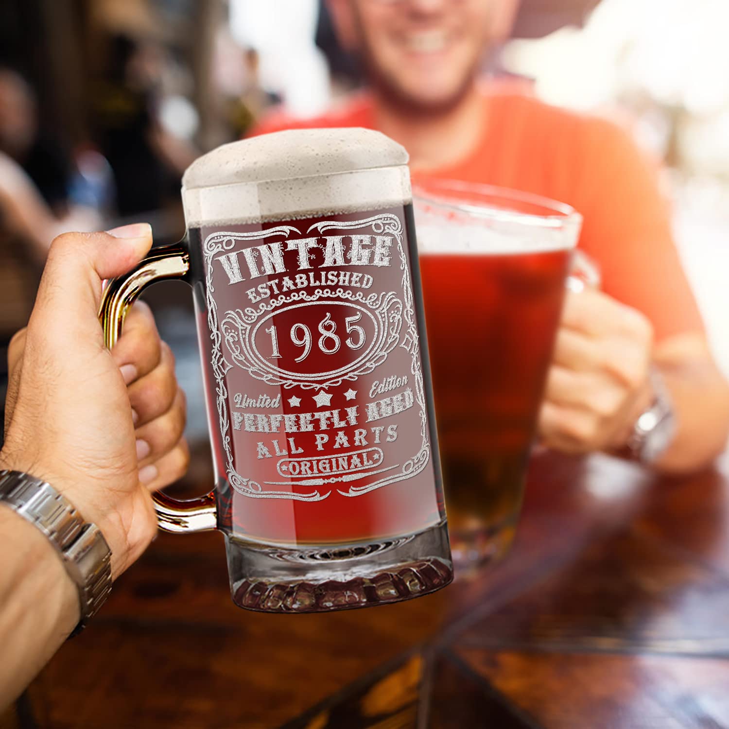 Amazon.com | Cuptify 40th Birthday Perfectly Aged 40 Years Old Established  1985 Etched 25 oz Glass Beer Mug Drinking Glasses for Men and Women: Beer  Mugs & Steins