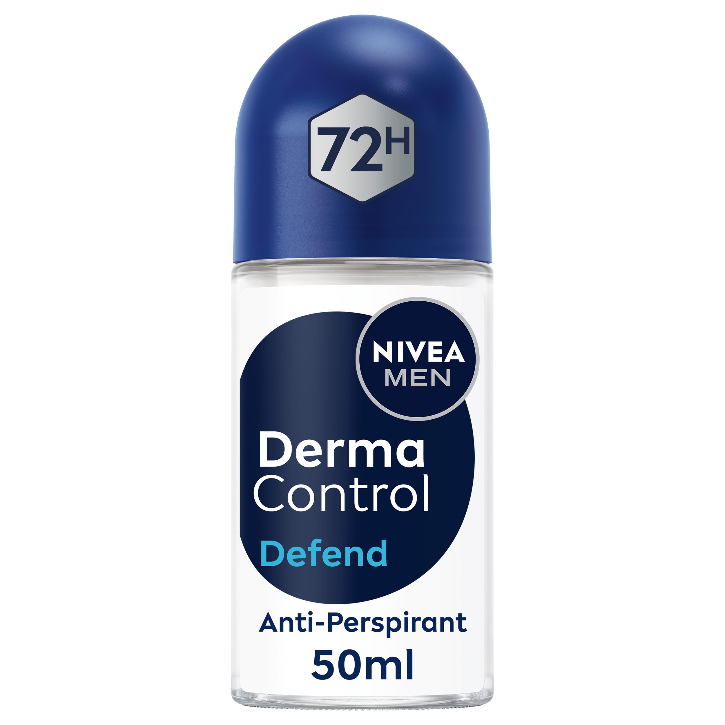 NIVEA MEN Derma Control Defend Roll On (50ml), Anti-Perspirant Roll On for Defence Against Odour and Staining, 72H Protection Deodorant for Sensitive Skin