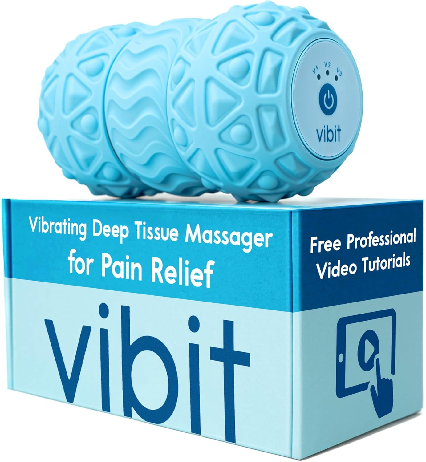 Vibit - Vibrating Massager for Plantar Fasciitis, Pain Relief and Sciatica, Foot and Body Portable Massage Roller, Deep Tissue Pain Relief from Feet to Neck, Electric, 3 Vibration Levels (New Blue)