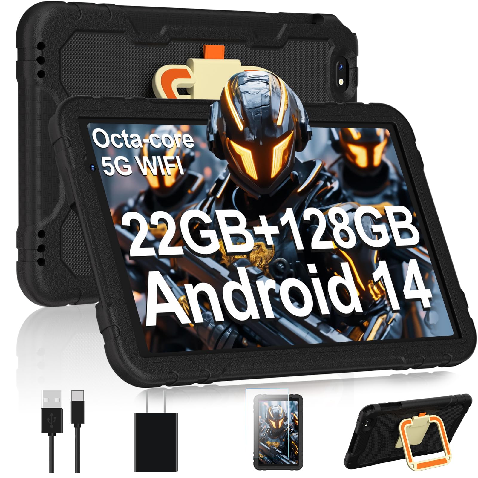 2025 Newest Android 14 Tablet, 10 inch Tablets 22GB+128GB +1TB Expand, 8000mAh Octa-Core Tablet with Drop-Proof, HD IPS Touchscreen, GPS, Split Screen, Widevine L1, for Adults and Kids -Metal Black