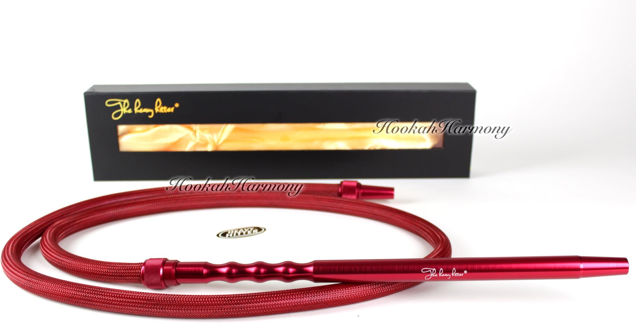 The Heavy Hitter RED Luxury Braided Aluminum Metal Handle Silicone Hookah Shisha Hose Washable With Matching RED Rubber Silicone Hose Grommet
