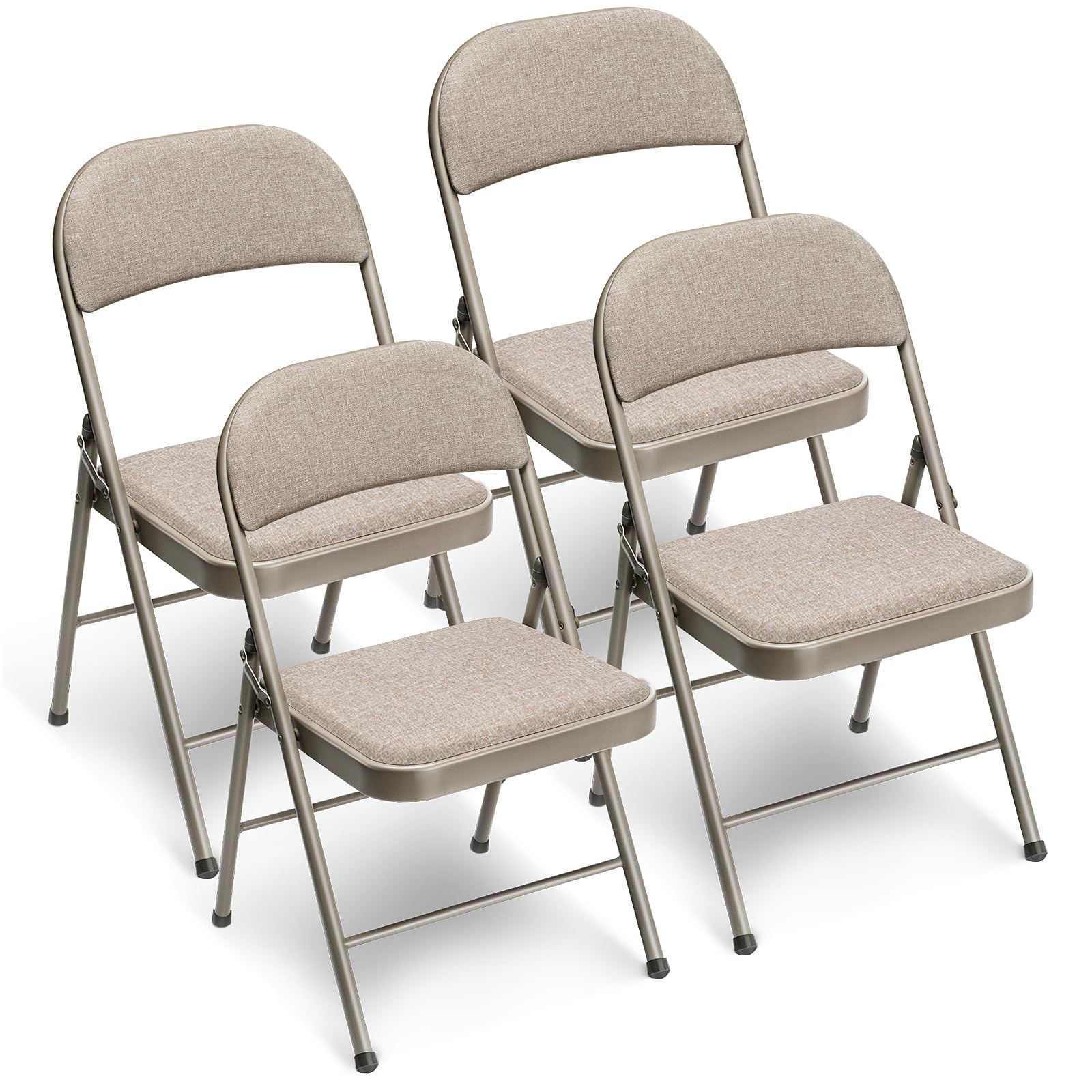 Set di 4 sedie da giardino impilabili, sedie pieghevoli da esterni e interno, sedie pieghevoli per giardini, campeggio, balconi, cucina, in metallo, portata fino a 150 kg, con tessuto cuscino, cachi