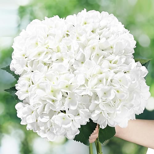 BLEUM CADE 4 flores artificiales de hortensias blancas con tallos, flores blancas falsas grandes de 18 pulgadas, flor de hortensia sintética para BLEUM CADE 4 flores artificiales de hortensias blancas con tallos, flores blancas falsas grandes de 18 pulgadas, flor de hortensia sintética para