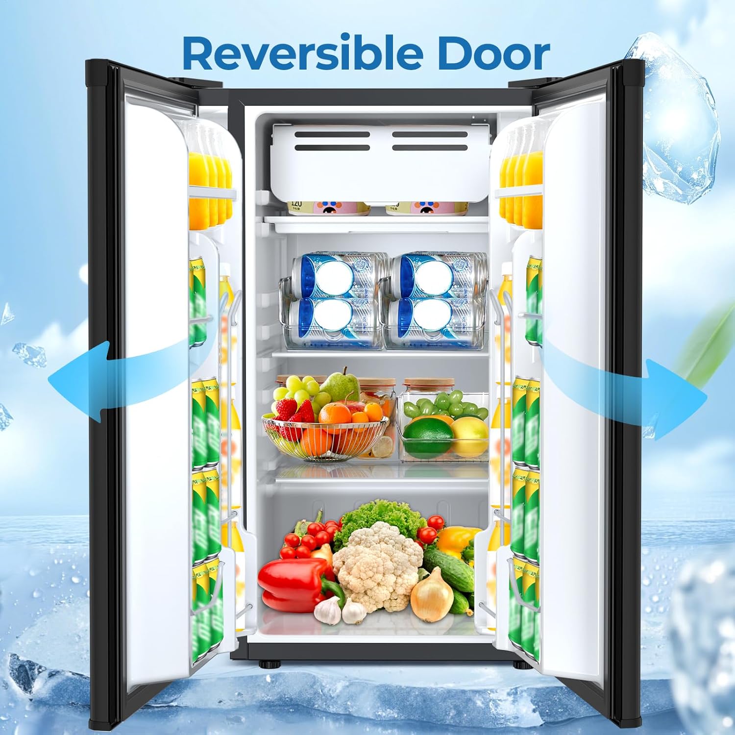 3.2 Cu.ft Mini Fridge with Freezer, Compact Refrigerator with Reversible Single Door, Adjustable Thermostat, Low Noise, Energy Efficient for Office, Dorm, Bedroom, Apartment (Black) Black 3.2 Cu.ft image 4 of 8 B0FGYXT69G