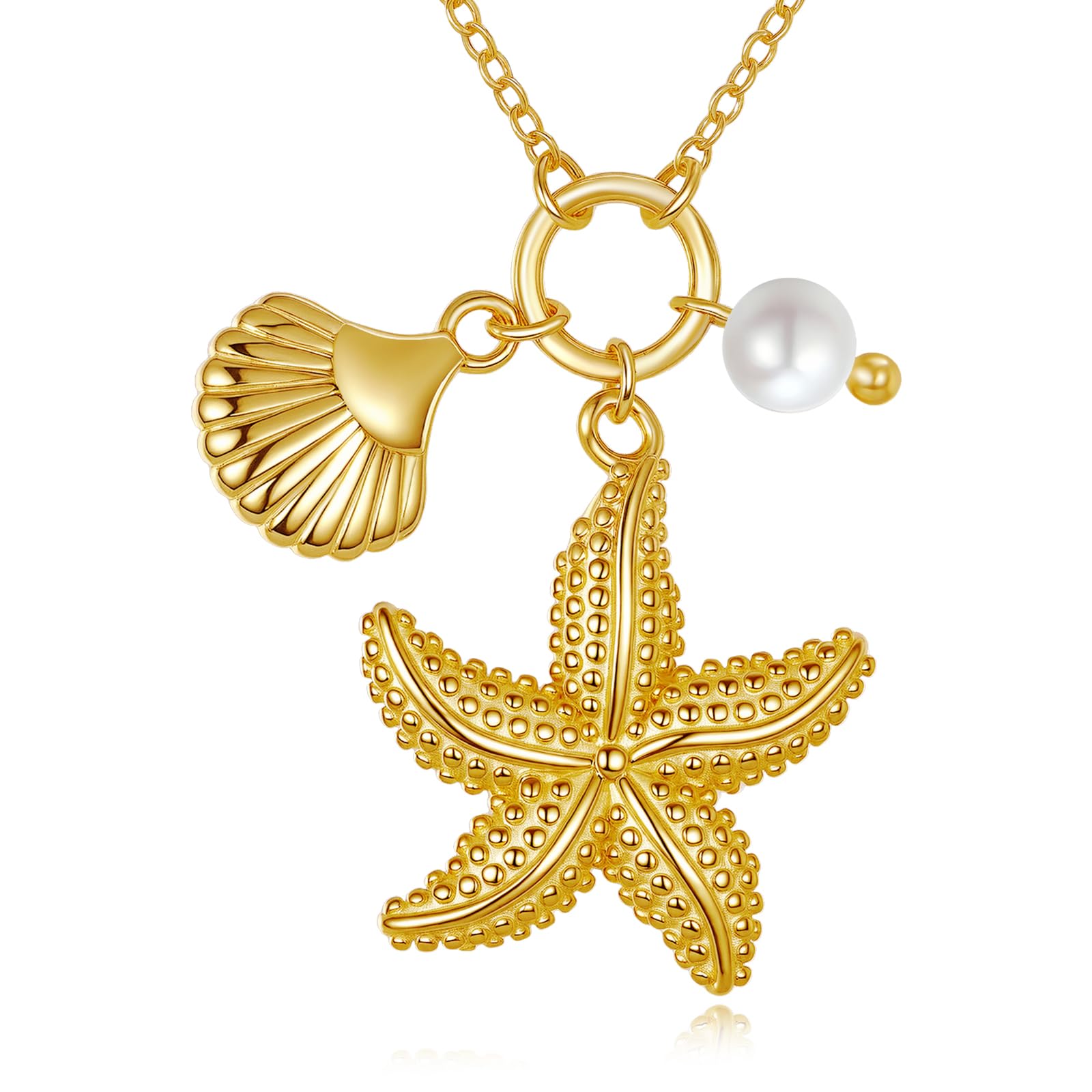 YAFEINI Collar de estrella de mar de plata de ley 925 con colgante de estrella de mar, joyería de playa, regalo para mujer