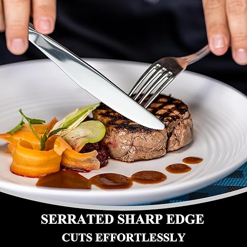 Miniatura 6 de Wildone - Juego de cubiertos de acero inoxidable incluye cuchillos tenedores y cucharas diseño pulido espejado apto para lavavajillas