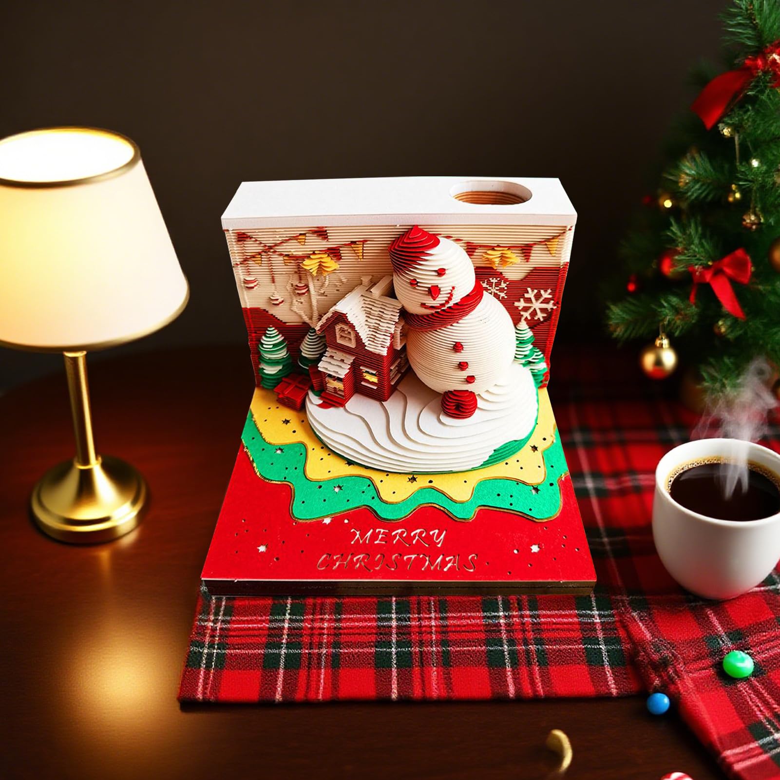 Calendario Da Scrivania 3D Calendario Avvento con Scultura di Carta Babbo | Scultura da Scrivania per Bambini Adulti Studenti Decorazione per Casa Ufficio Festività e Studio Scrittura