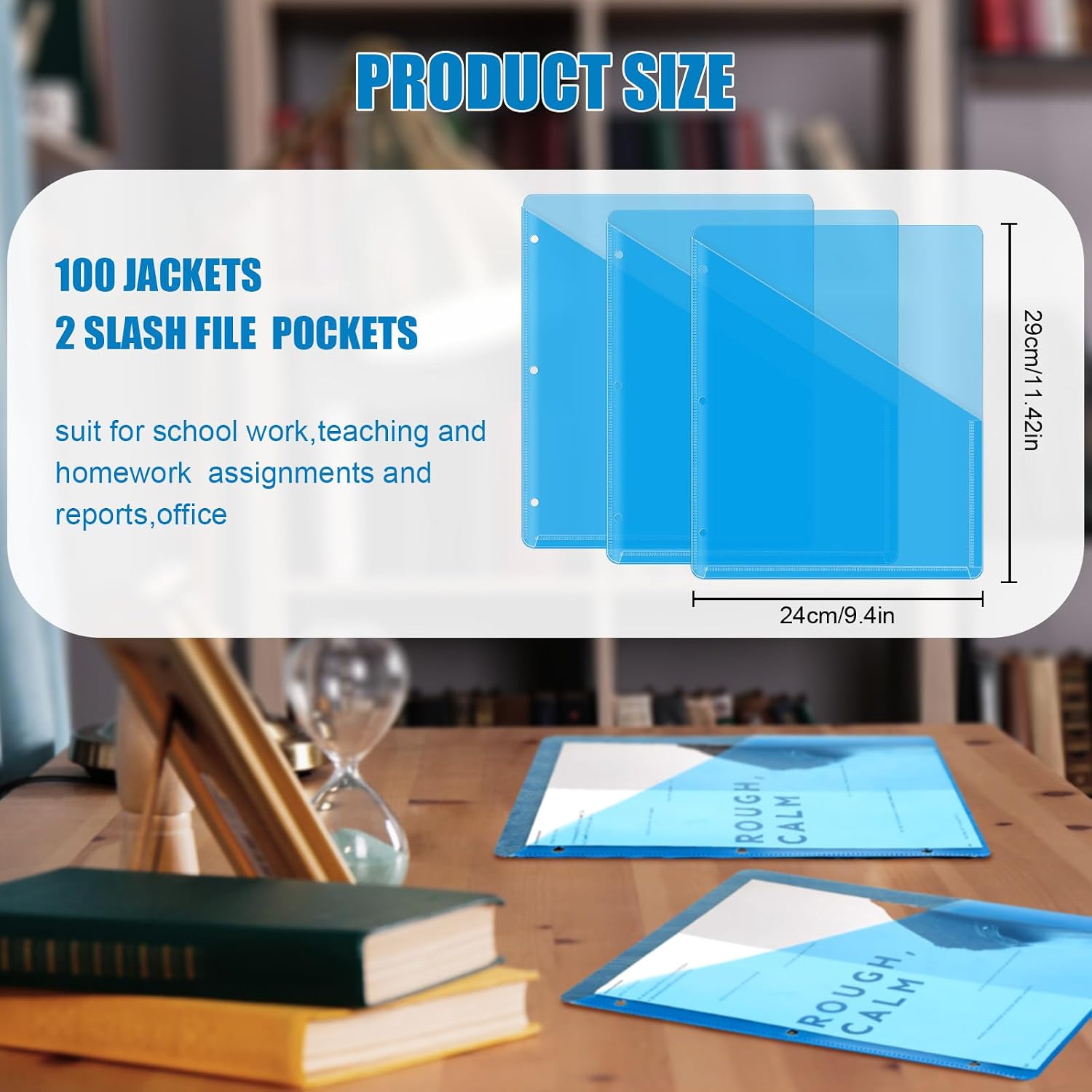 Seajan 100 Pcs Binder Pocket Folders, Clear 3 Ring Binder, Blue image 3