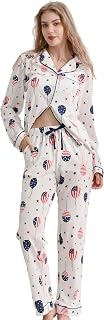 NAP BOUND 100% Cotton Women's Pajama Sets Long Sleeve Button Down Sleepwear Soft Lounge Sets Nightwear Pjs XS-XXL