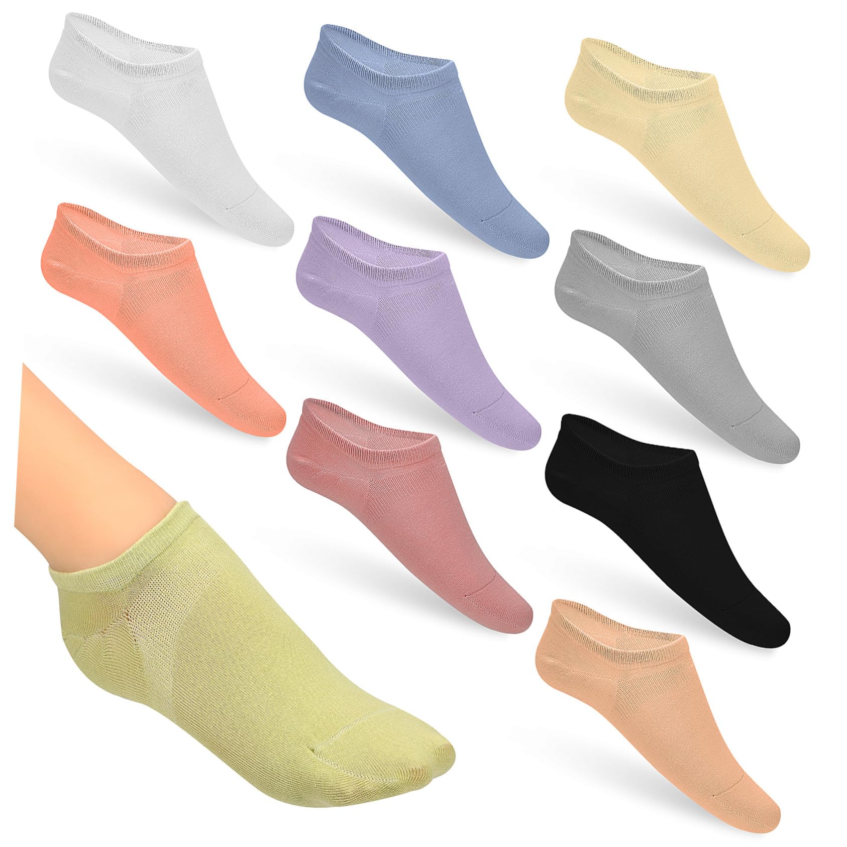 YARNOW 12 Paia Calzini alla Caviglia da Donna in Cotone di Calzini Bassi Traspiranti Antisudore Invisibili da Indossare Sneaker o Pantofole