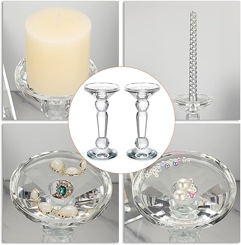 Miniatura 5 de OwnMy 2 portavelas de pilar de cristal candelabros decorativos de cristal portavelas de cristal transparente portavelas de pilar moderno centro de