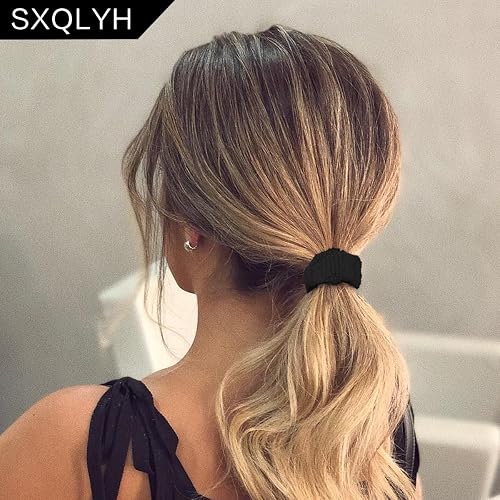 SXQLYH 6 pezzi Grande Fermacoda per Capelli Senza Cucitura Cotone Stretch Elastici di Pettinatura a Coda di Cavallo per Capelli Spessi Pesanti Lunghi e Ricci, nessuna piega, nessuna rottura (nero) - 3