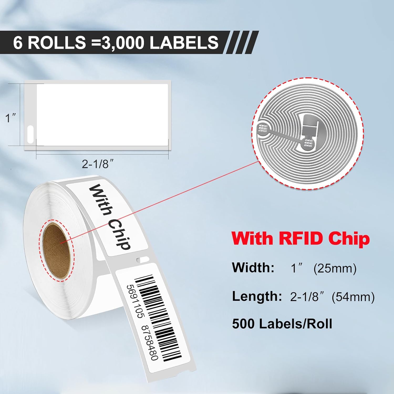 RGiNK for 30336 Labels (with RFID Chip) Compatible Replacement for DYMO 550 Labels (1" x 2-1/8") Inventory Stickers Work with DYMO Labelwriter 550 5XL Labelwriter 450 4XL [6 Rolls, 3000 Tags] - Image 2