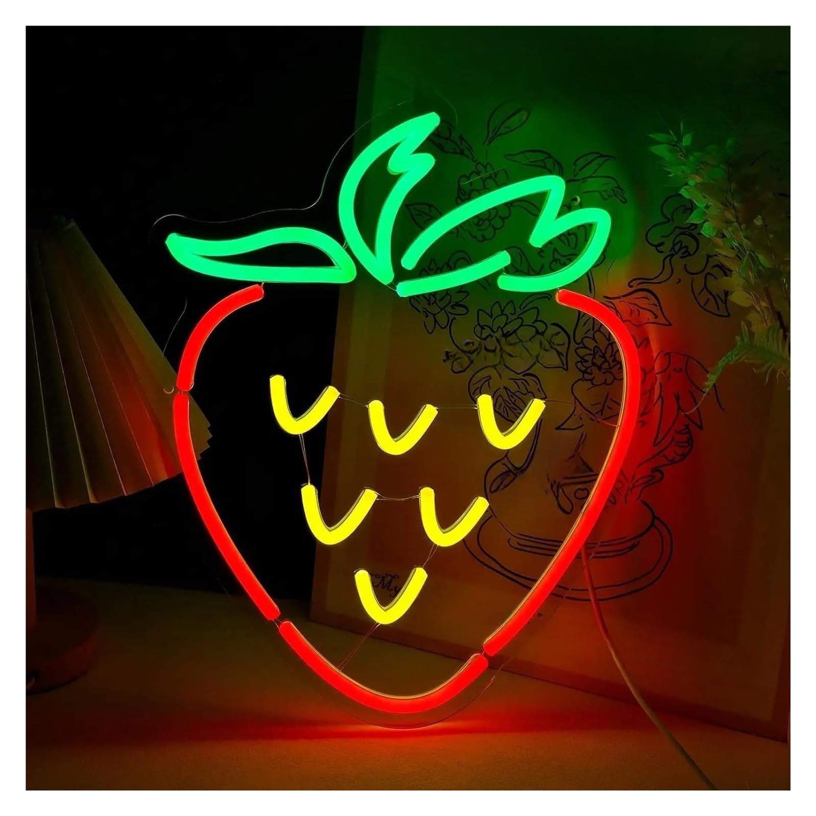 LEMST Sign Lamp Strawberry Neon Sign Fruit Light Dimmable for Fruit Shop Party Birthday Bedroom Shop Restaurant Home Wall Art Decor 29cmx32cm