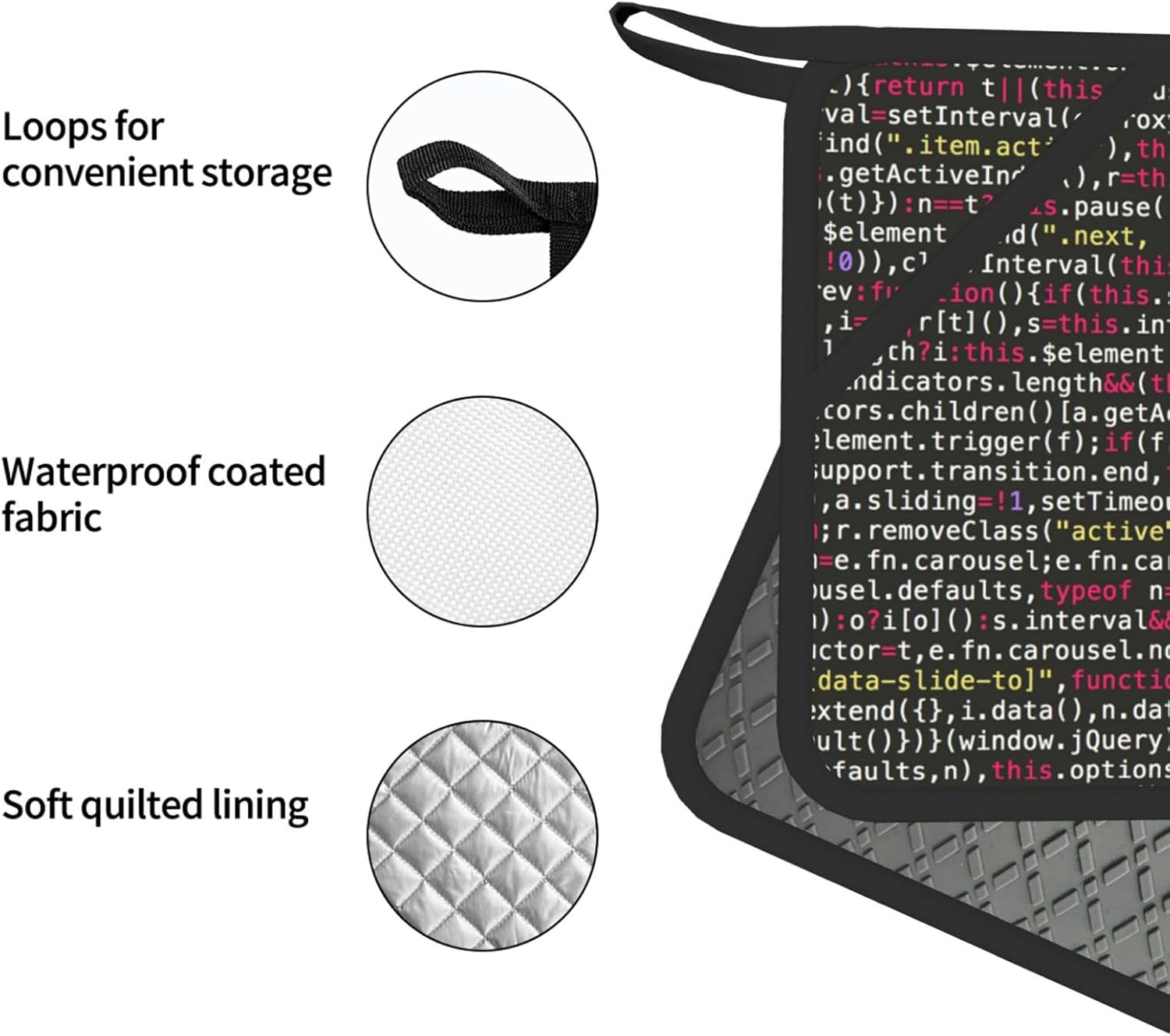 Programmer Programming Code Oven Mitts and Pot Holders Set of 4 Heat Resistant Kitchen Gloves with Silicone Palm Hot Pads for Baking Cooking Grilling BBQ