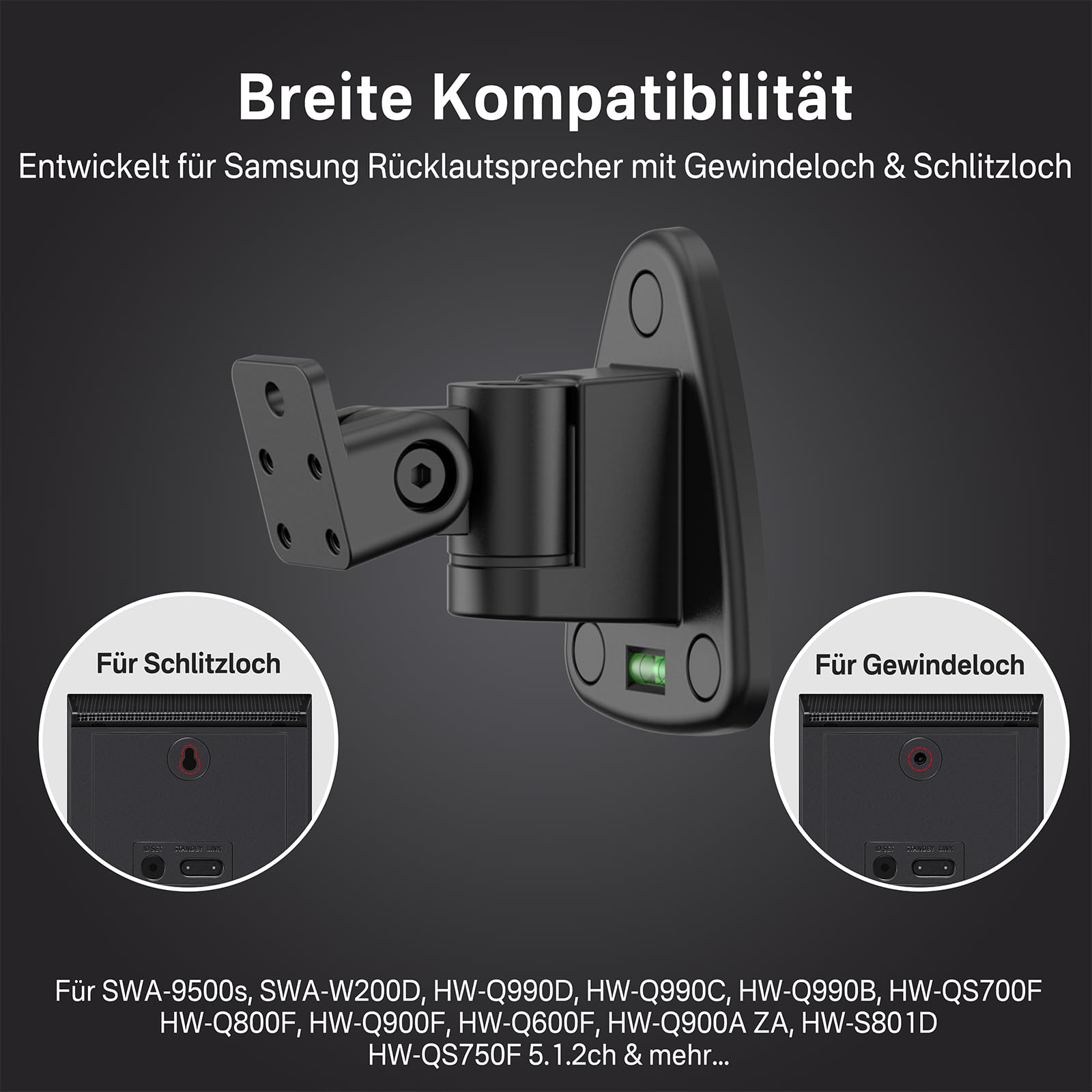 Zestaw 2 regulowanych uchwytów ściennych do Samsung HW-Q990D/Q990F/Q990C/QS700F – pasuje do Samsung SWA-9500S/SWA-W200D uchwyty ścienne z otworem na klucz i gwintowanym uchwytem