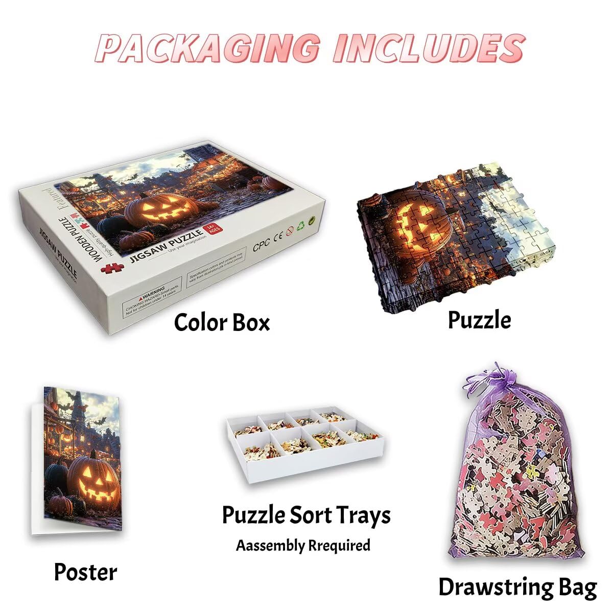 Puzzle 1000 elementów na Halloween, 1000 elementów, puzzle z dynią, z ekskluzywnym pudełkiem do pakowania, imponujące klasyczne puzzle dla dorosłych, drewniane puzzle do dekoracji salonu, prezenty dla
