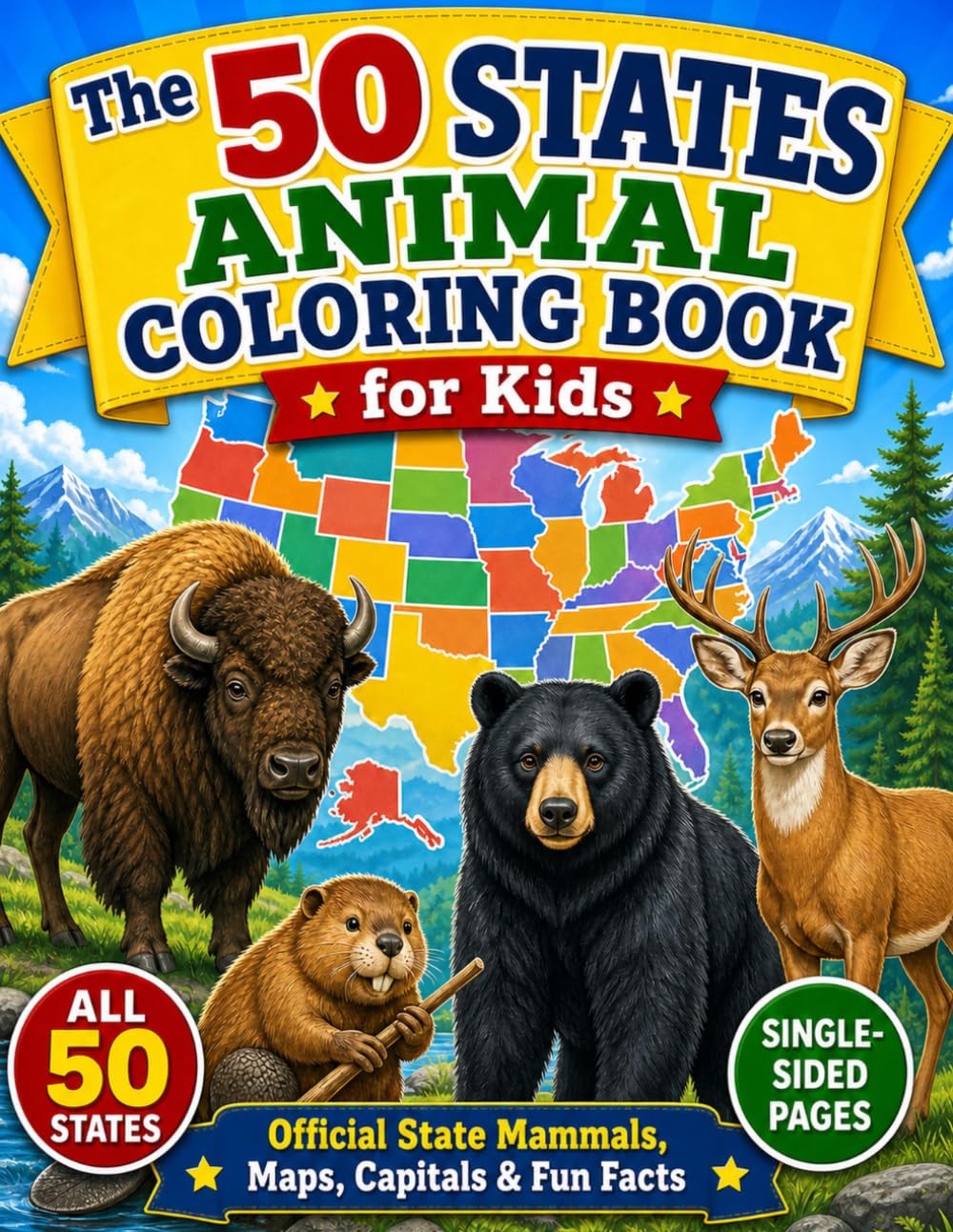 The 50 States Animal Coloring Book for Kids: Official State Mammals, Capitals, Maps, and Fun Facts to Color and Learn