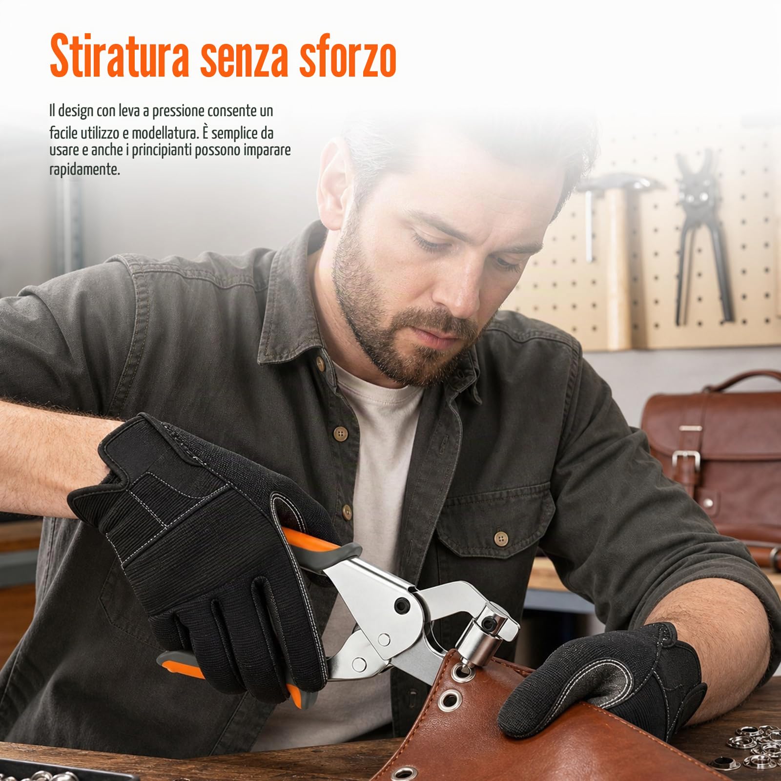 Pinza per occhielli, con 10 mm con 100 occhielli argentati, Kit di riparazione professionale con punzone nero – Per tessuto, cuoio, telone, tela da tenda, tende da sole