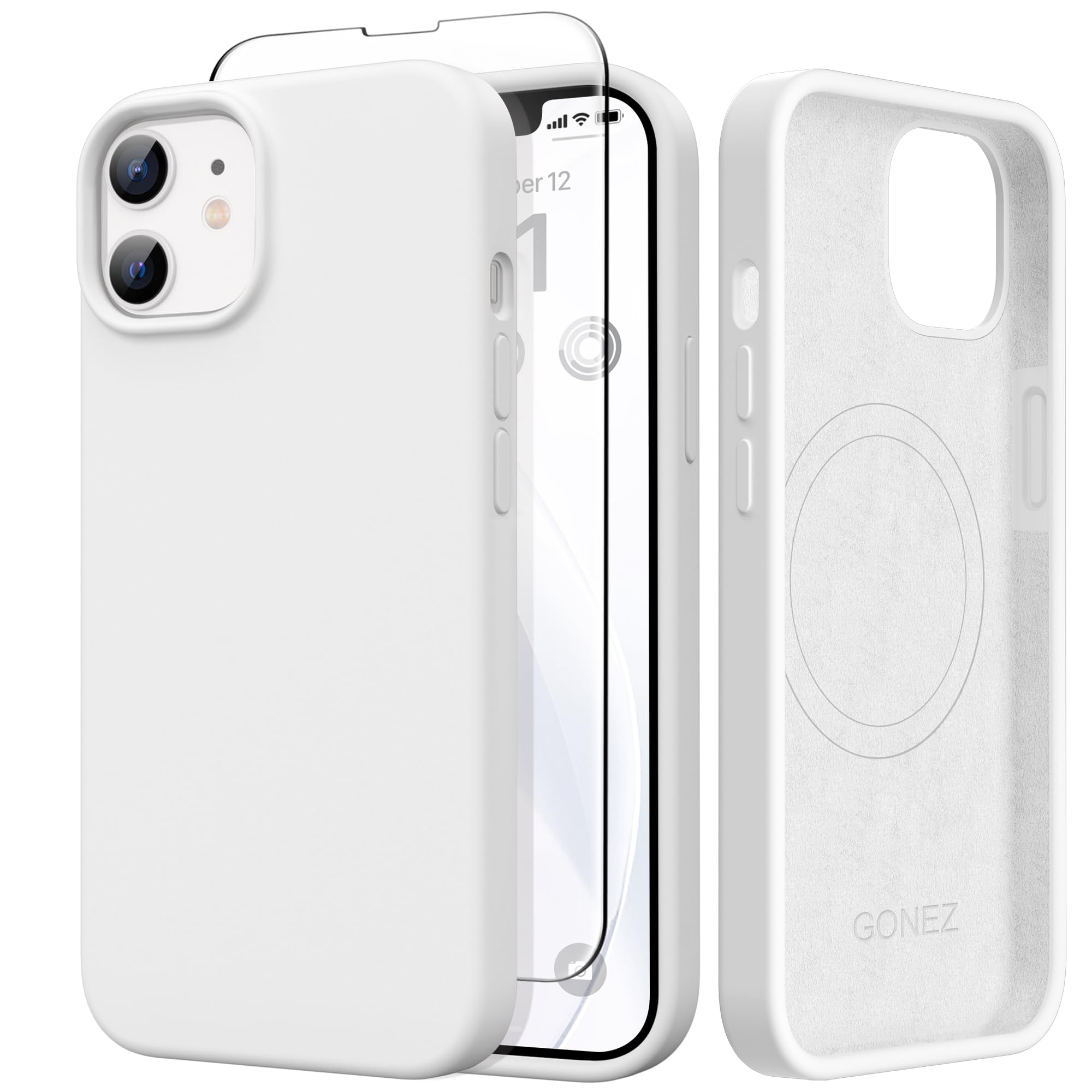 GONEZ Magnetic for iPhone 12/12 Pro Case, Silicone Cover White