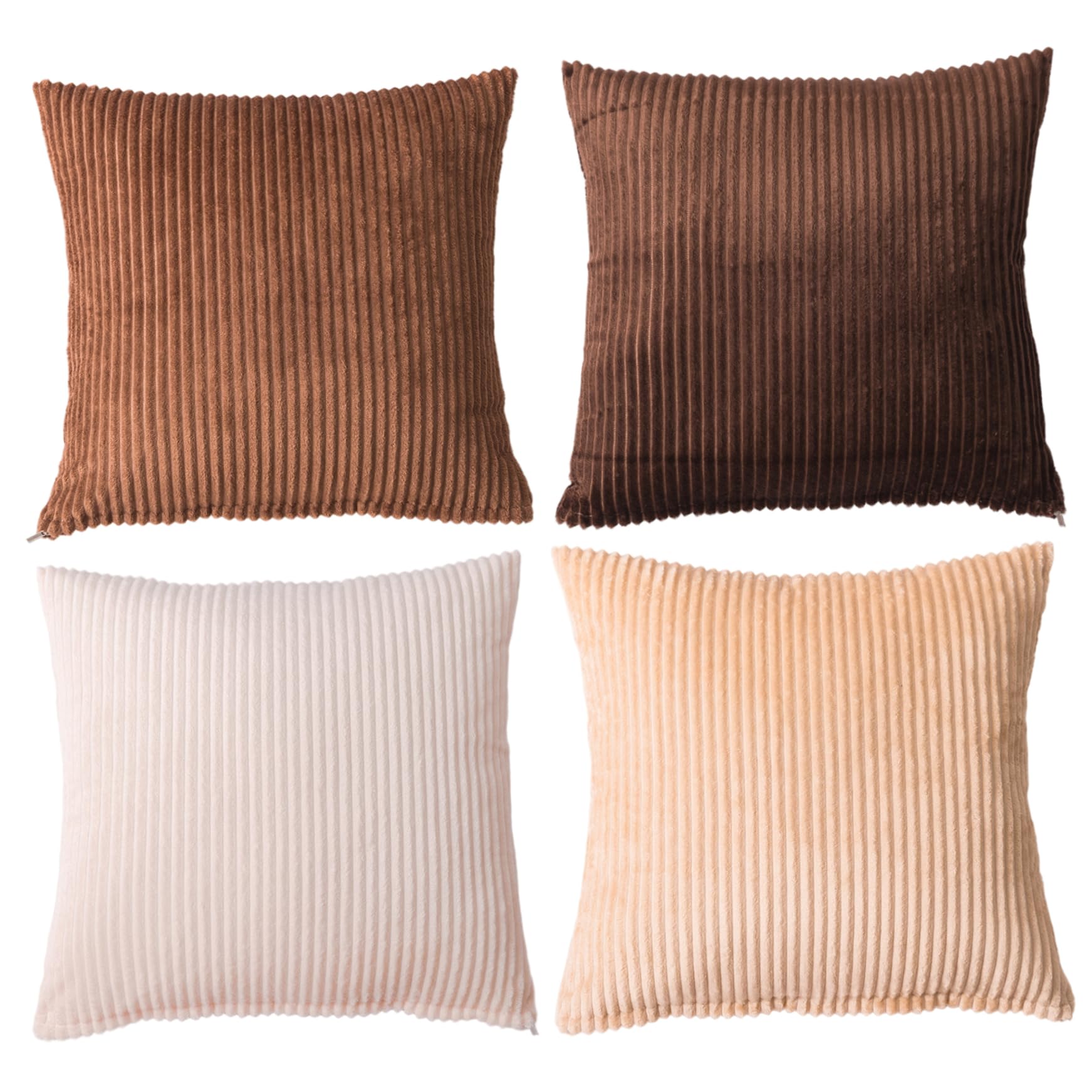 CAKEEYUM Throw Pillow Covers 18x18 4Pcs Boho Farmhouse Striped Pillow Covers Soft Corduroy Home Decor for Living Room, Sofa, Bed 18x18 Cover, Striped Throw, Farmhouse