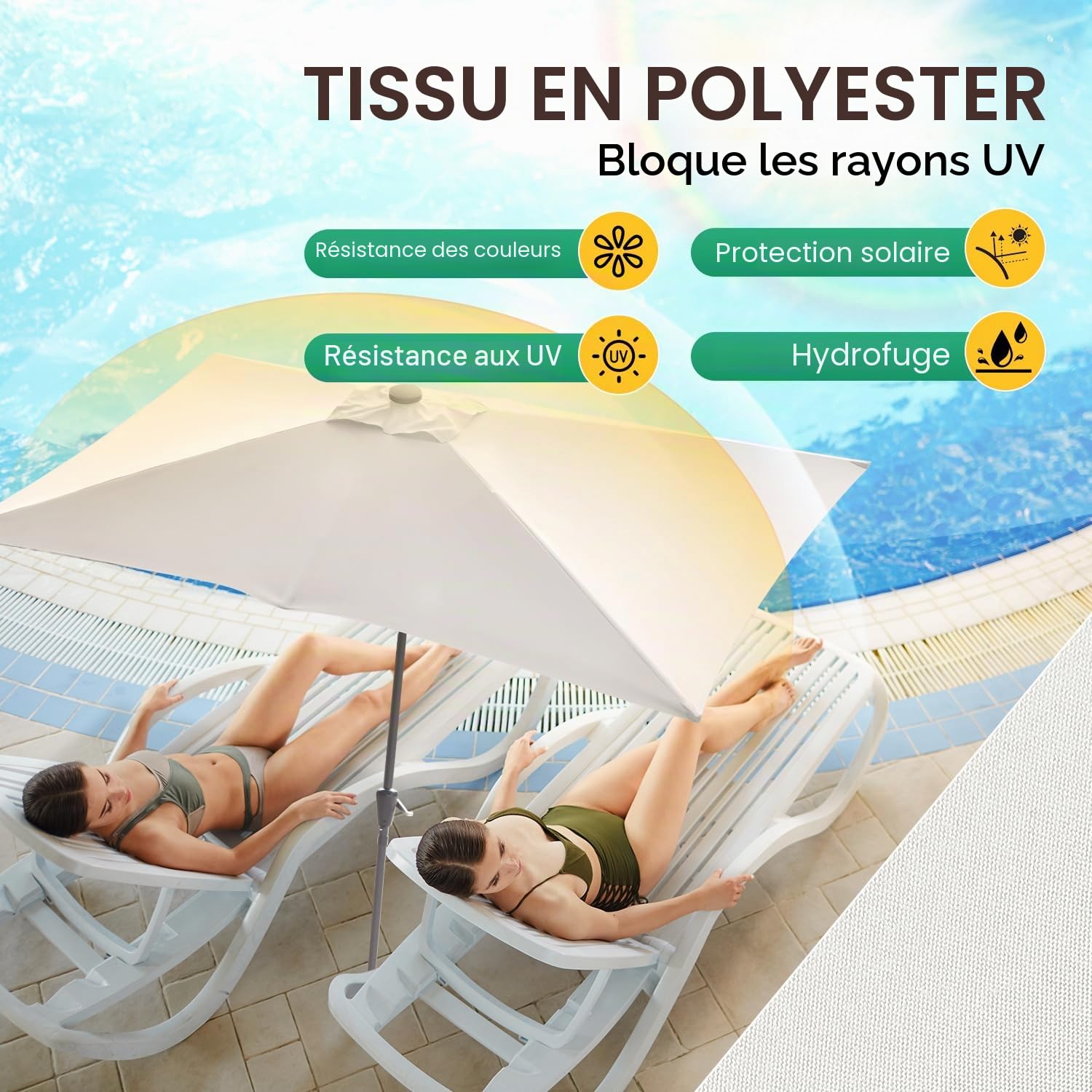 Daromigo Parasol rectangulaire - 210 x 140 / 300 x 200 cm - Avec manivelle - Protection solaire UV50+, pliable à 30 °C - Parasol de jardin imperméable pour jardin, sans support