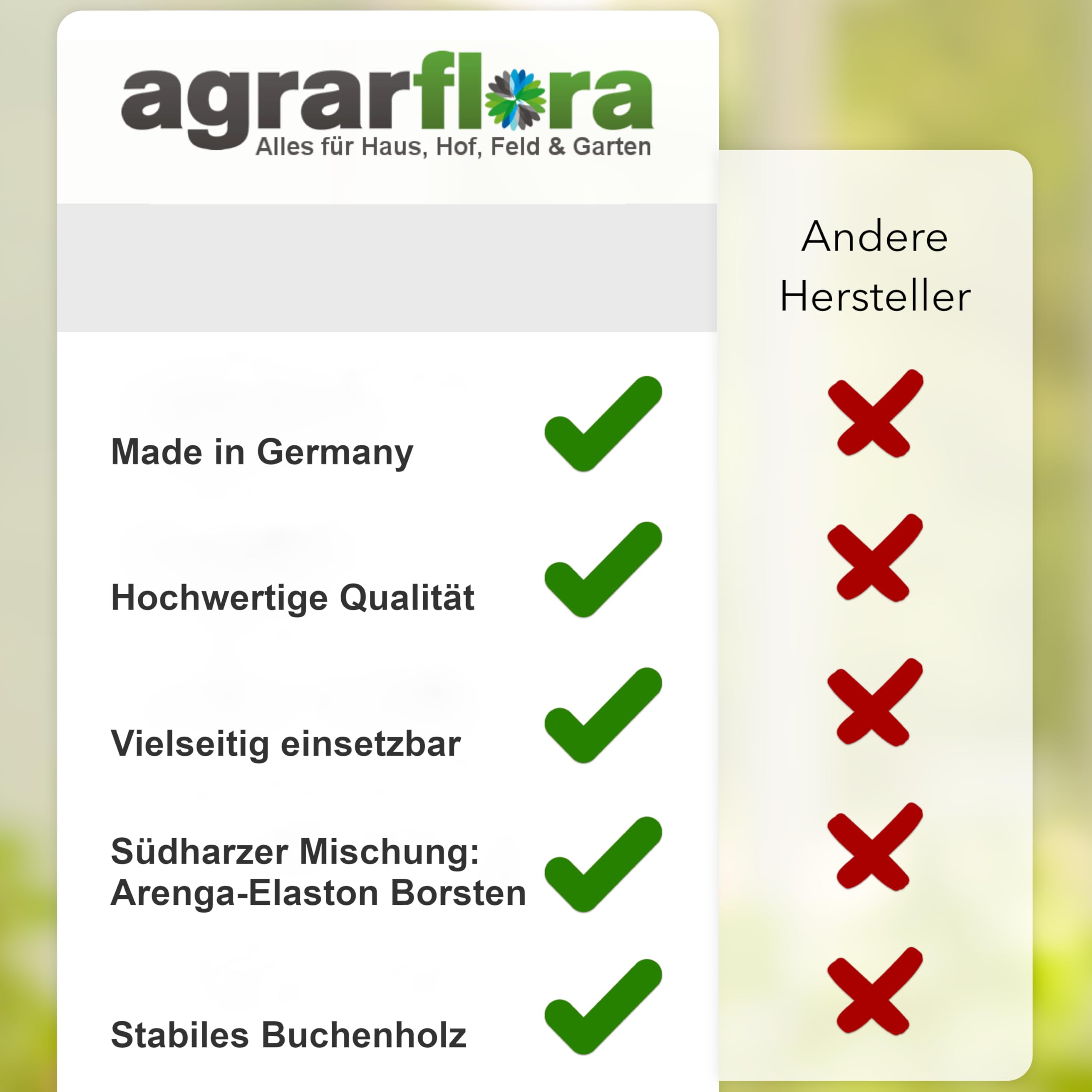 Südharzer Bauernbesen 40cm - Saalbesen Arenga Elaston - Gartenbesen aus Buchenholz - Haushaltsbesen mit harten und weichen Borsten - Universalbesen für feinen und groben Schmutz